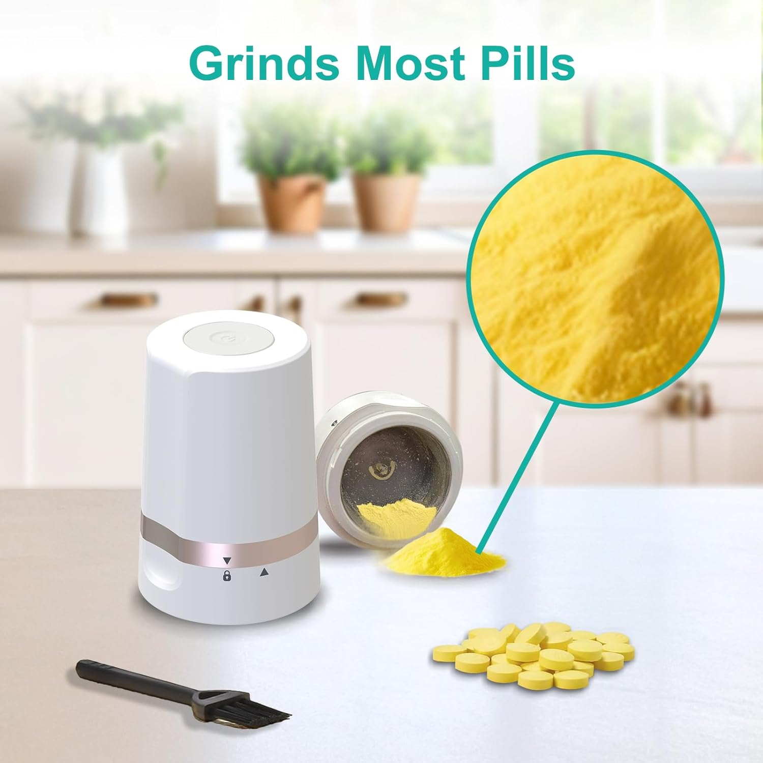 Fullicon Cordless Electric Pill Crusher Grinder - Automatic Tablet Pulverizer for a Fine Powder, Easy One-Touch Medicine Crusher for Elderly, Arthritis & Pets (Rose Gold) image number 6