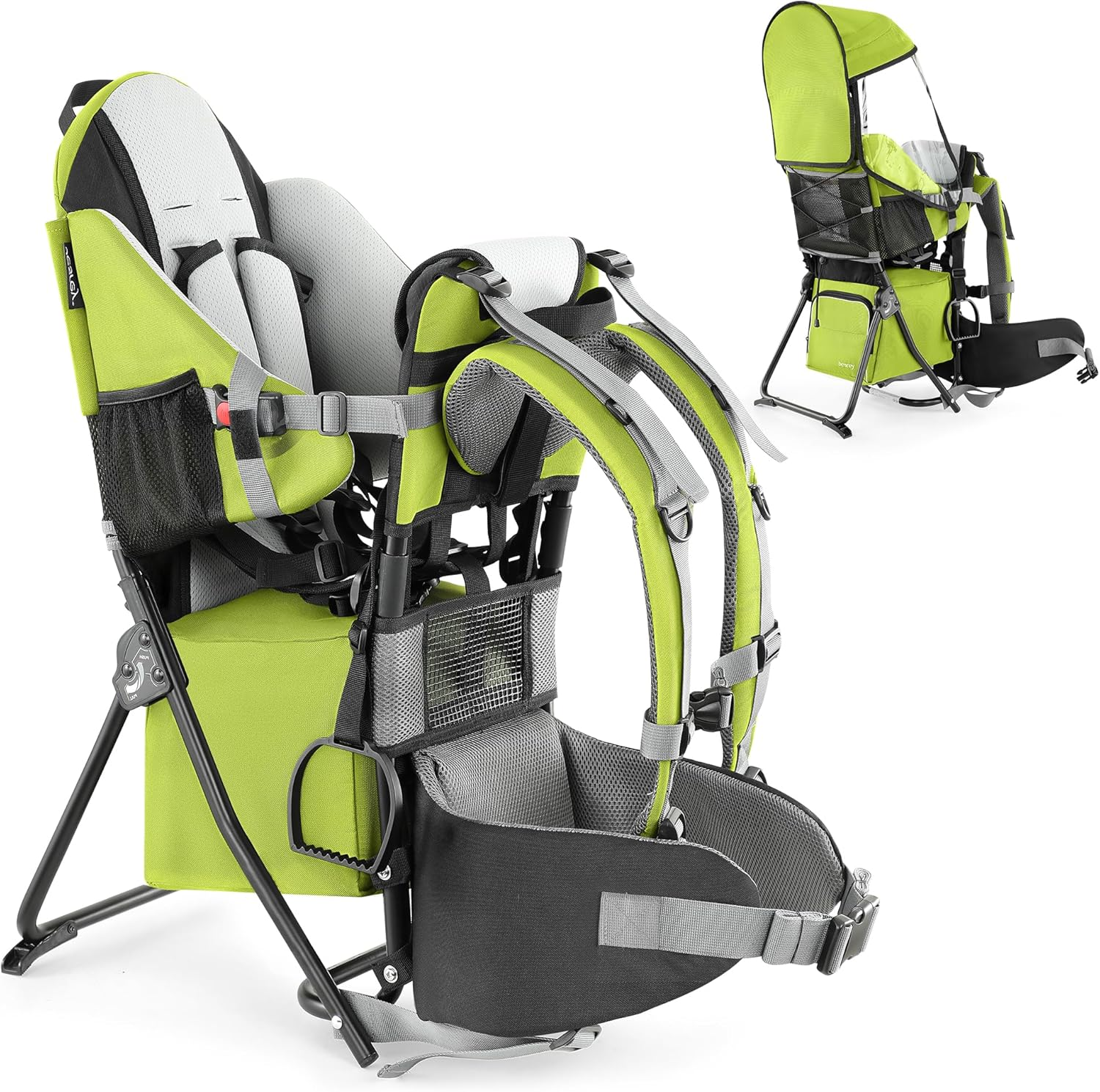 Besrey Baby Backpack Carrier, Toddler Hiking Backpack with Safety 3-Height Seat, Adjustable Straps&Waist Belt, Foldable Frame Lightweight Large Capacity Child Carrier for Hiking Green image number 2