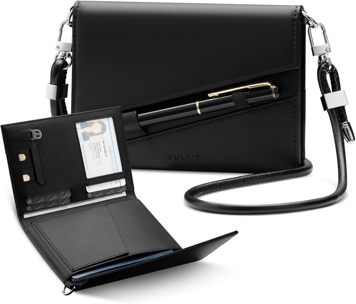 VULKIT Passport Holder Wallet for Travel, RFID Blocking Leather Passport Card Cover Case Travel Essentials with Lanyard for Men and Women Pink