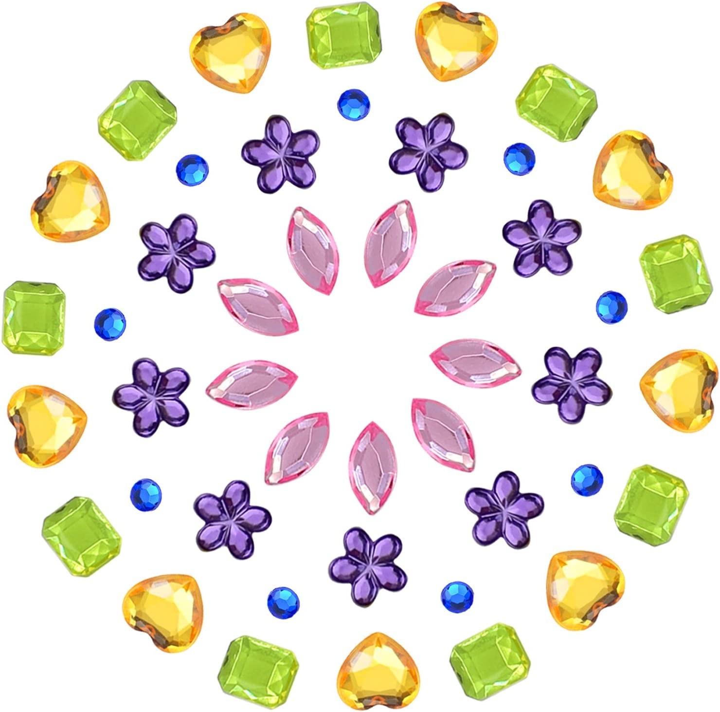 JPSOR 900 Pcs Gems Acrylic Flatback Rhinestones Gemstone Embellishments, 9 Shapes, 6-13Mm, with Tweezers and Bag