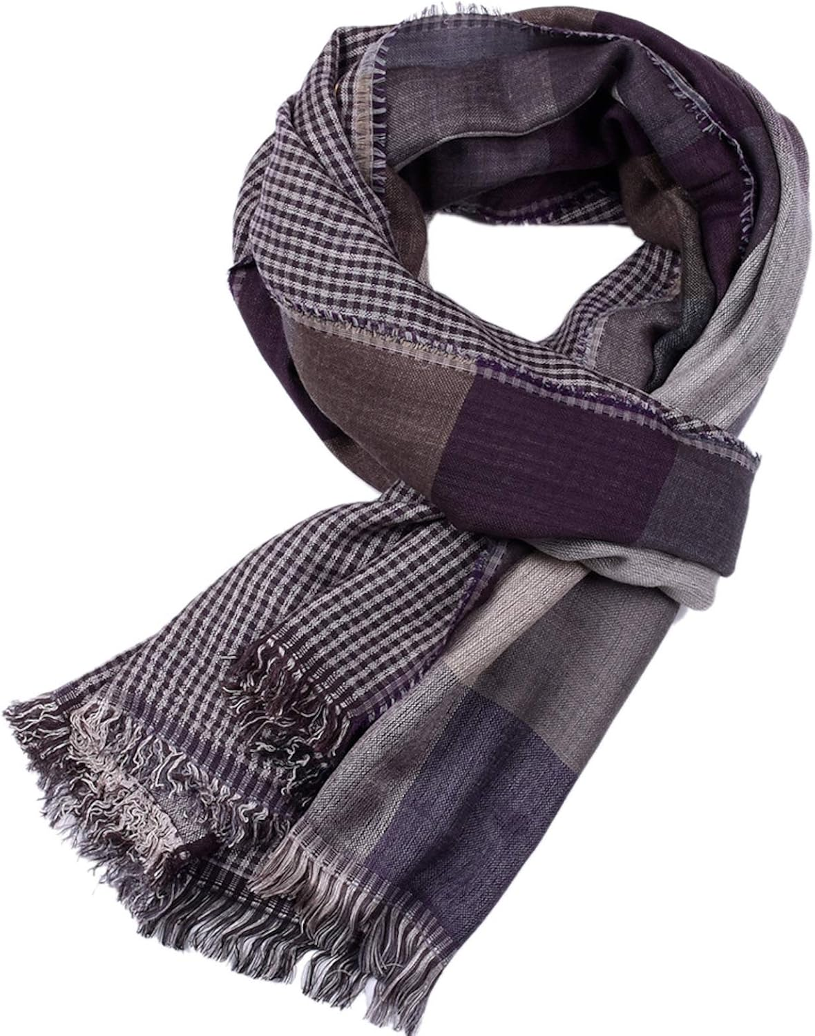 Elonglin Men'S Soft Cotton Scarf, Fold Fringe Design Scarf Warm Gentleman Neckwear Business Casual Scarf Plaid/Stripe/Solid image number 6