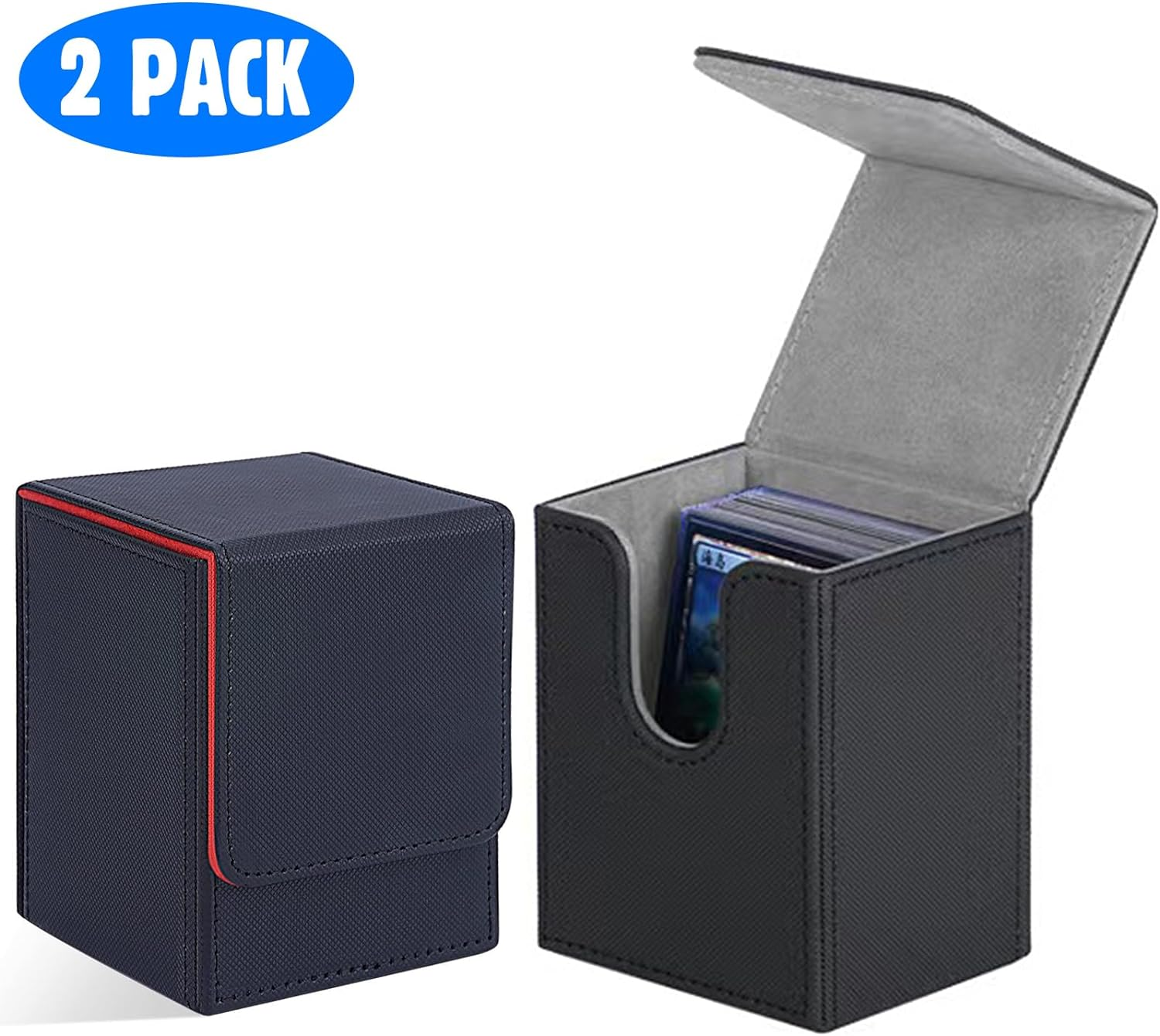 2PACK Card Deck Box for MTG Cards, POIUNA Card Storage Box Fits 160+ Single Sleeved Cards, PU Leather Strong Card Deck Case Holder Compatible with Magic Commander TCG CCG(2 Pack) image number 1