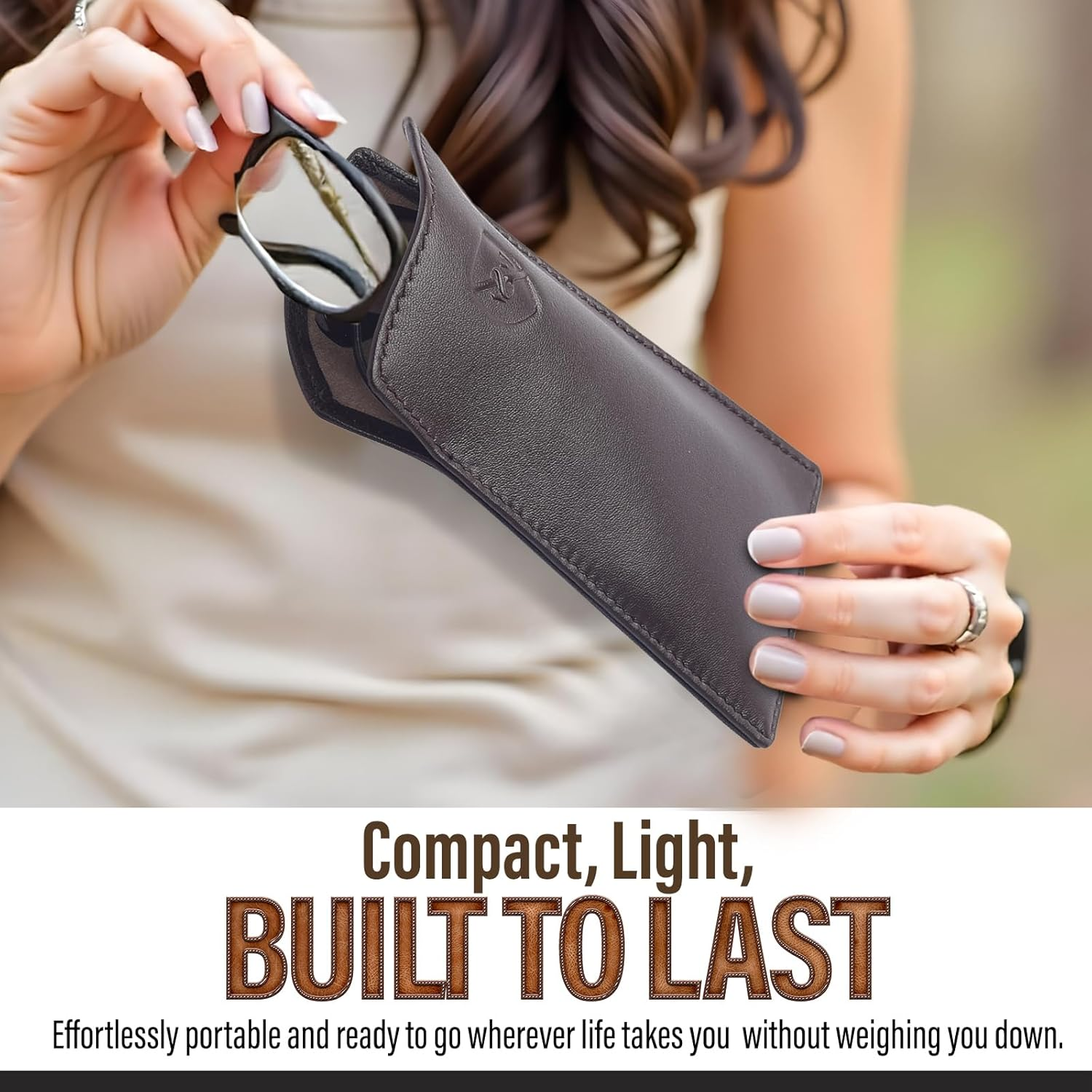 ALLEN & MATE Real Leather Reading Glasses Case Slim Soft Spectacles Pouch Sleeve with Glass Cleaning Cloth image number 4