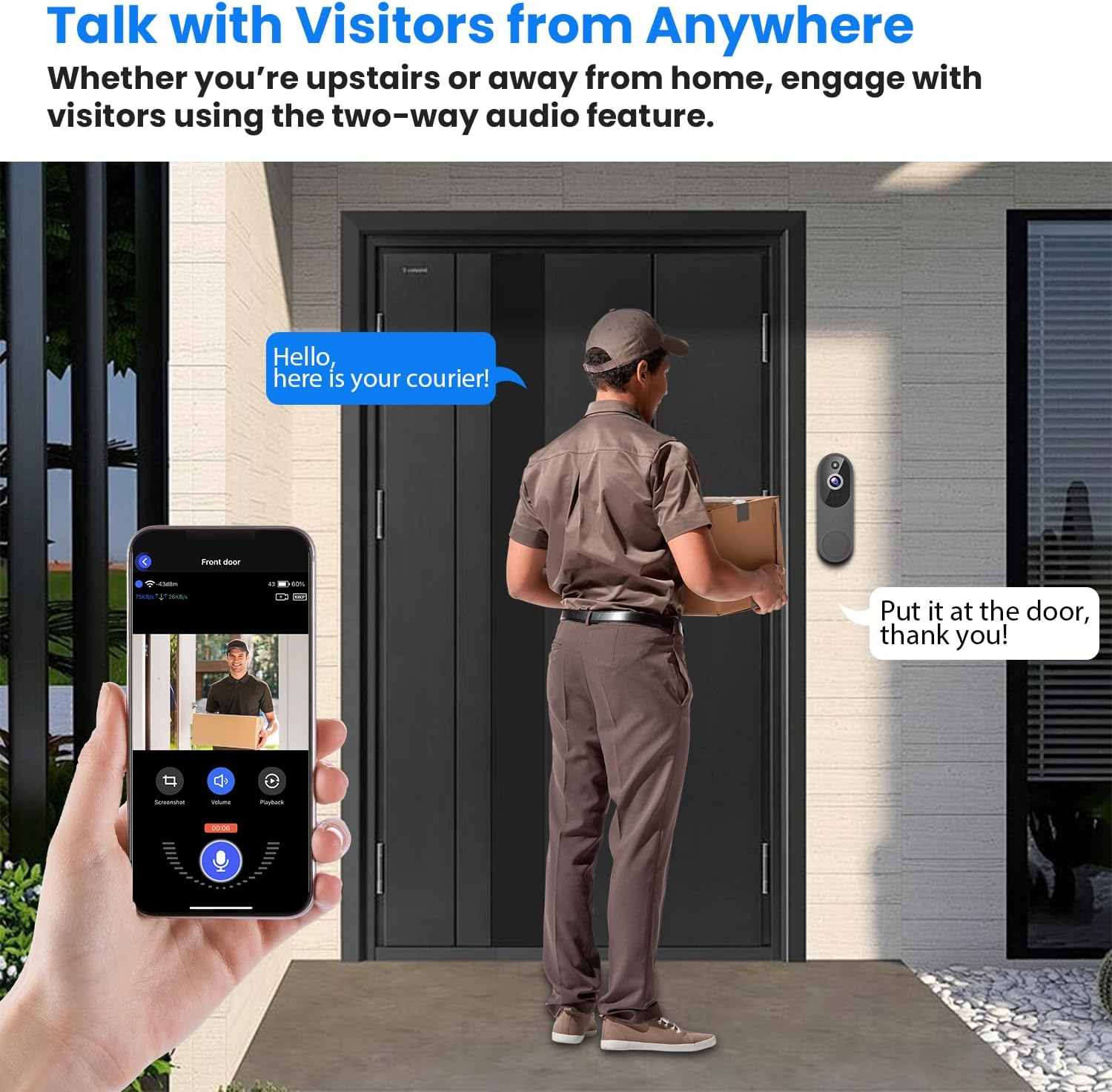 Wireless Wi-Fi Video Doorbell Camera with Two Way Talk, AI Motion Detection, Instant Alert, Night Vision and Cloud Storage, 2.4G Wi-Fi, Chime Included