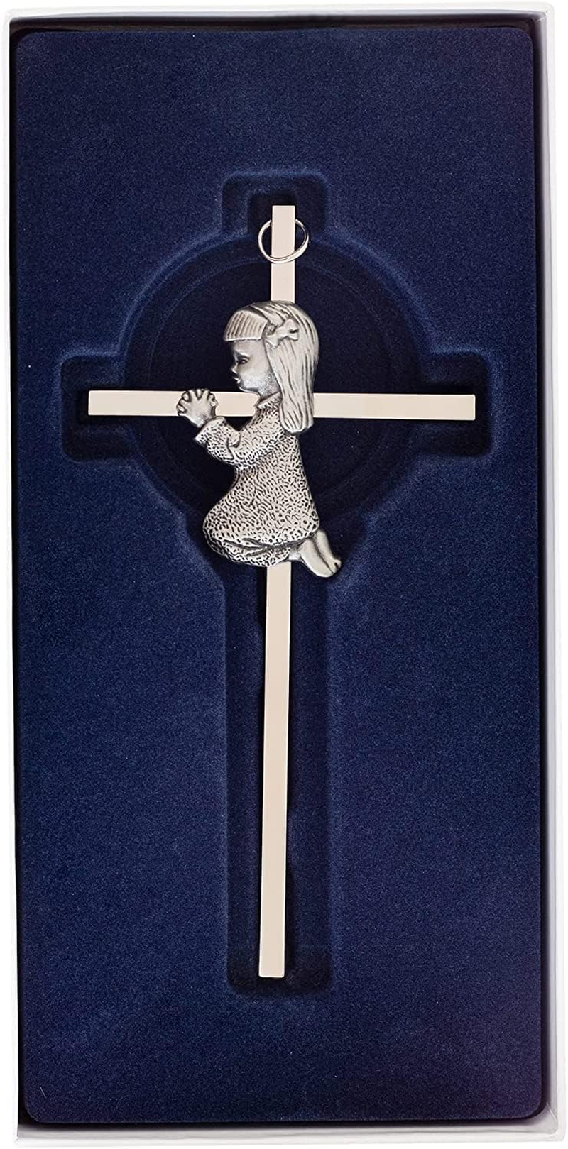 Silver Girl Wall Cross, Blessing Baby Metal Cross, Praying Girl Plaque Wall Decor Cross, Great for Baptism, Perfect for First Holy Communion, Baby Shower, Birthday and Christening image number 5