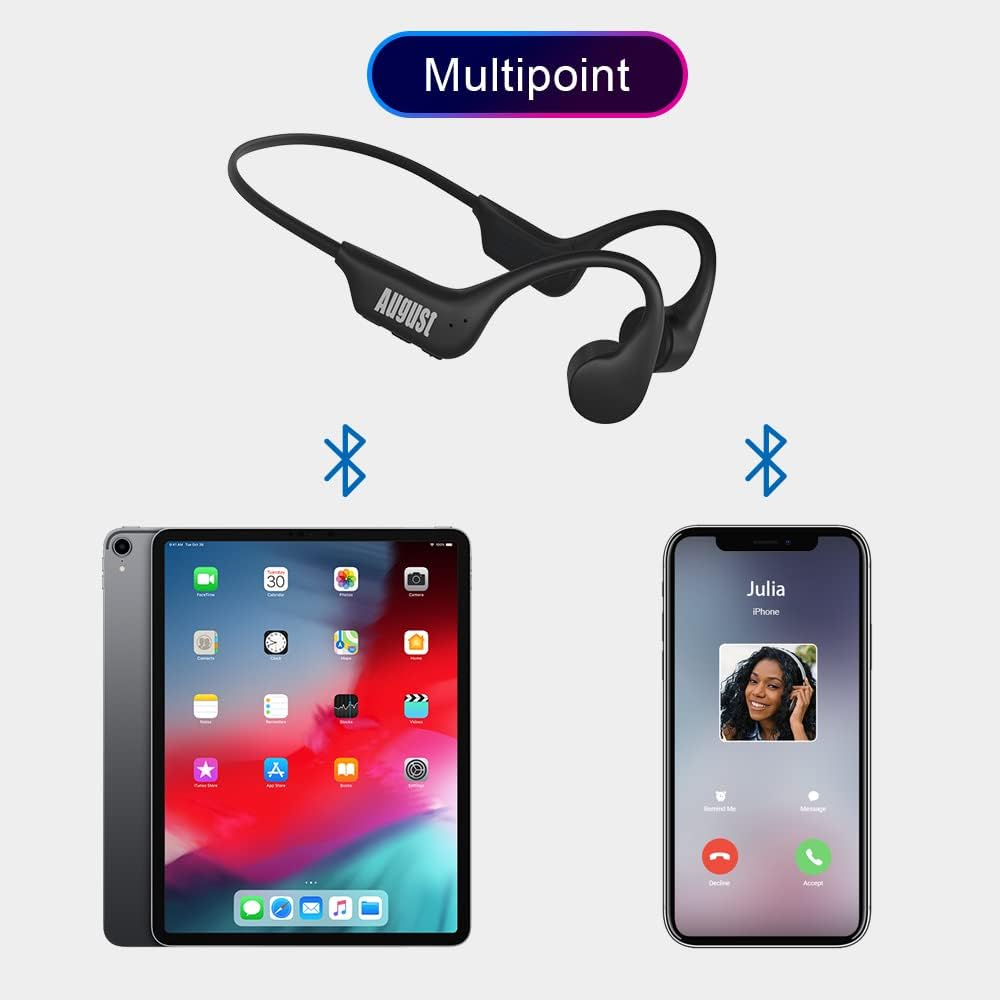 August EP400 Bone Conduction Headphones Bluetooth 5.3 Open Ear Headphones with Microphone and MP3 16GB Player, Lightweight Wireless & Waterproof IP68 for Sport, Running Cycling Hiking Crossfit image number 5