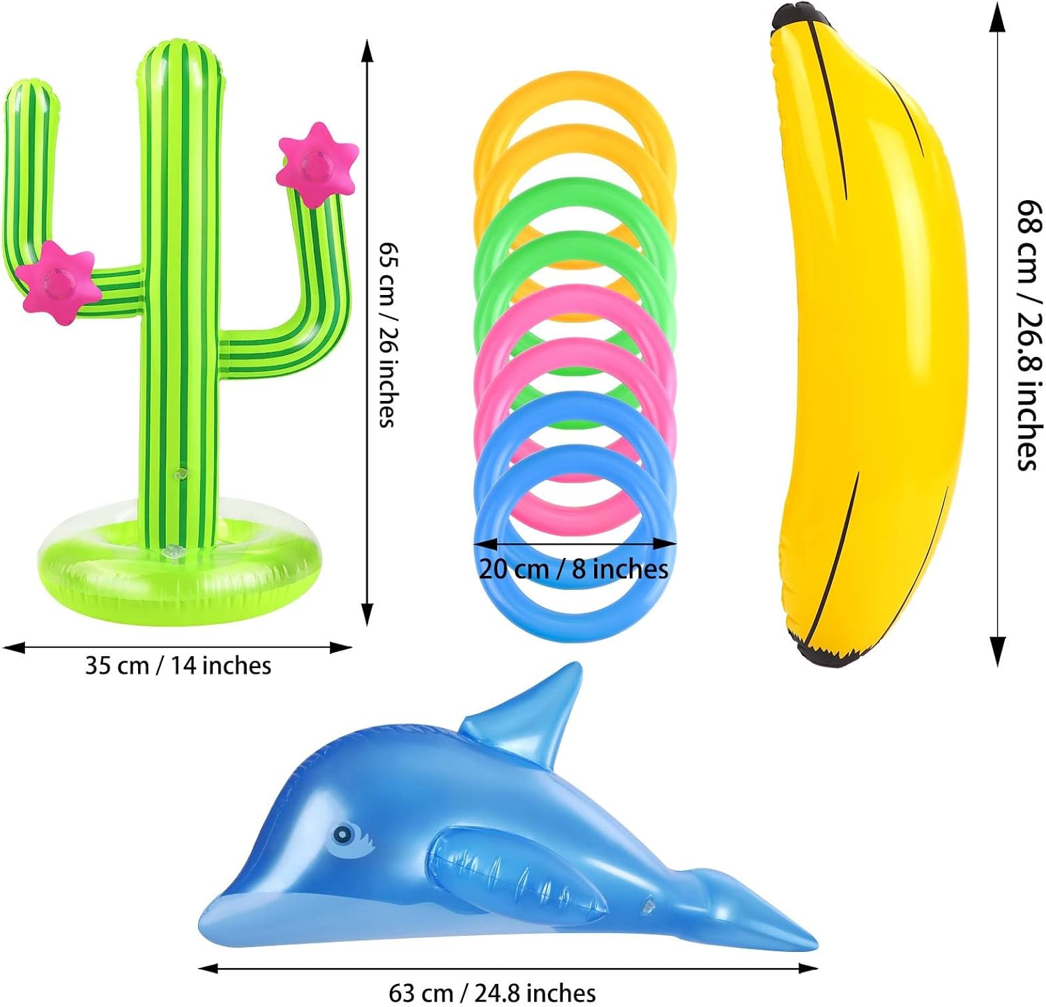 Ruisita Hawaiian Party Inflatable Toy Set Cactus with 8 Loops Palm Tree Flamingo Wingless Parrot 2 Pieces Beach Ball Dolphin Banana for Swimming Pool Beach Luau Fiesta Party Decor image number 5