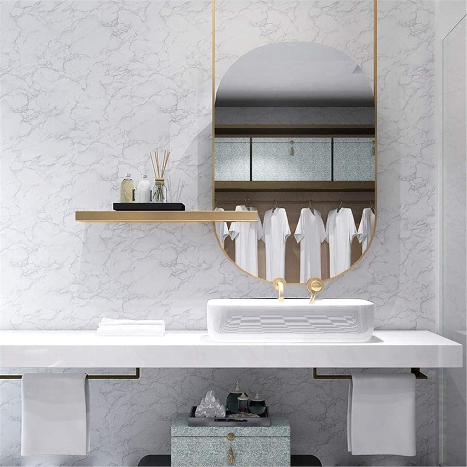 Yancorp 24Inch Wide White Gray Contact Paper Peel and Stick Wallpaper Marble Easily Removable Countertops Cover Grey Self-Adhesive Backsplash Contact Paper (White Gray, 24"X197") image number 3