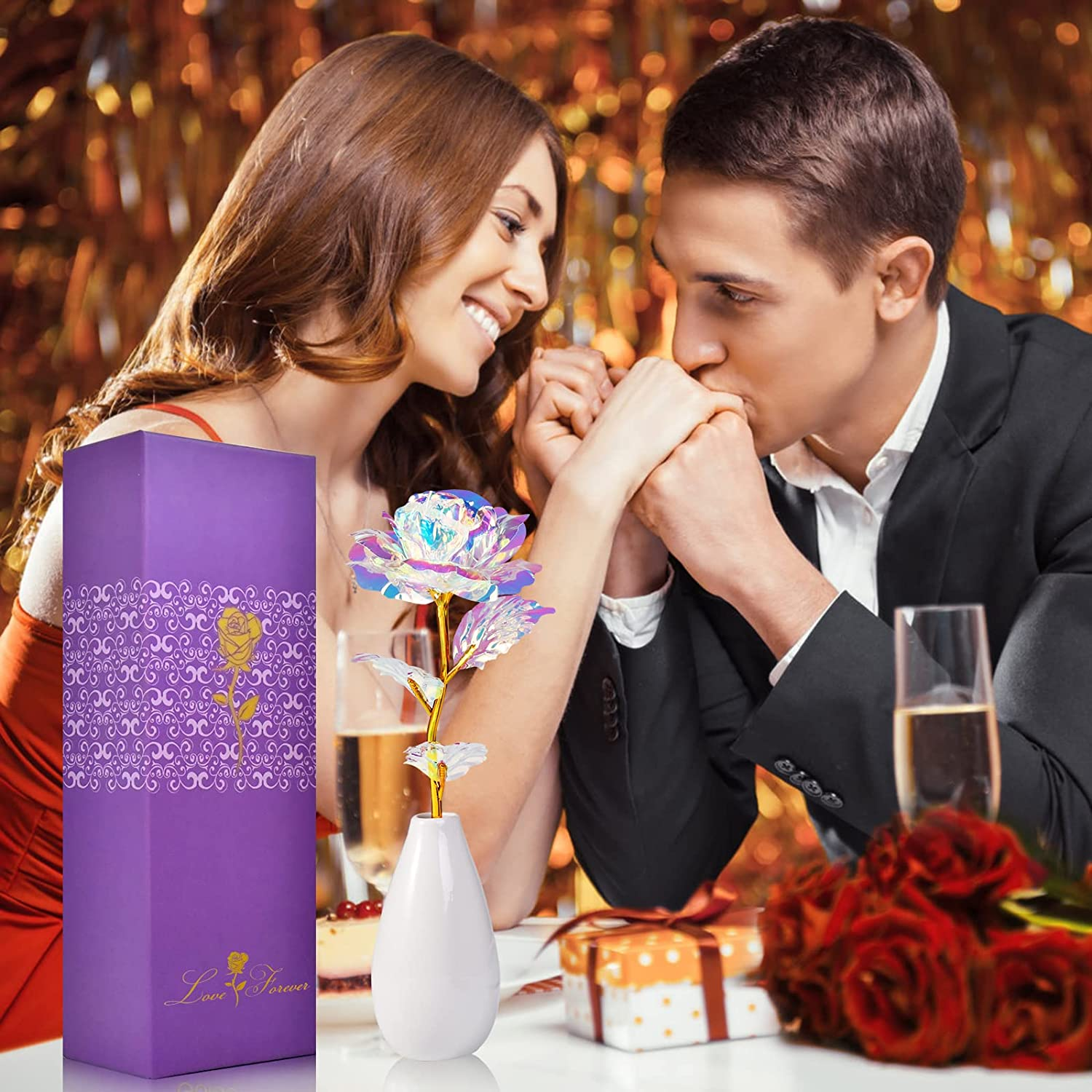 Birthday Gifts for Women, Gifts for Mom on Mothers Day, Artificial Rose Flower & Vase Gifts for Her Wife Grandma from Daughter Christmas, Valentine'S Day, Mother'S Day, Thanksgiving, Anniversary