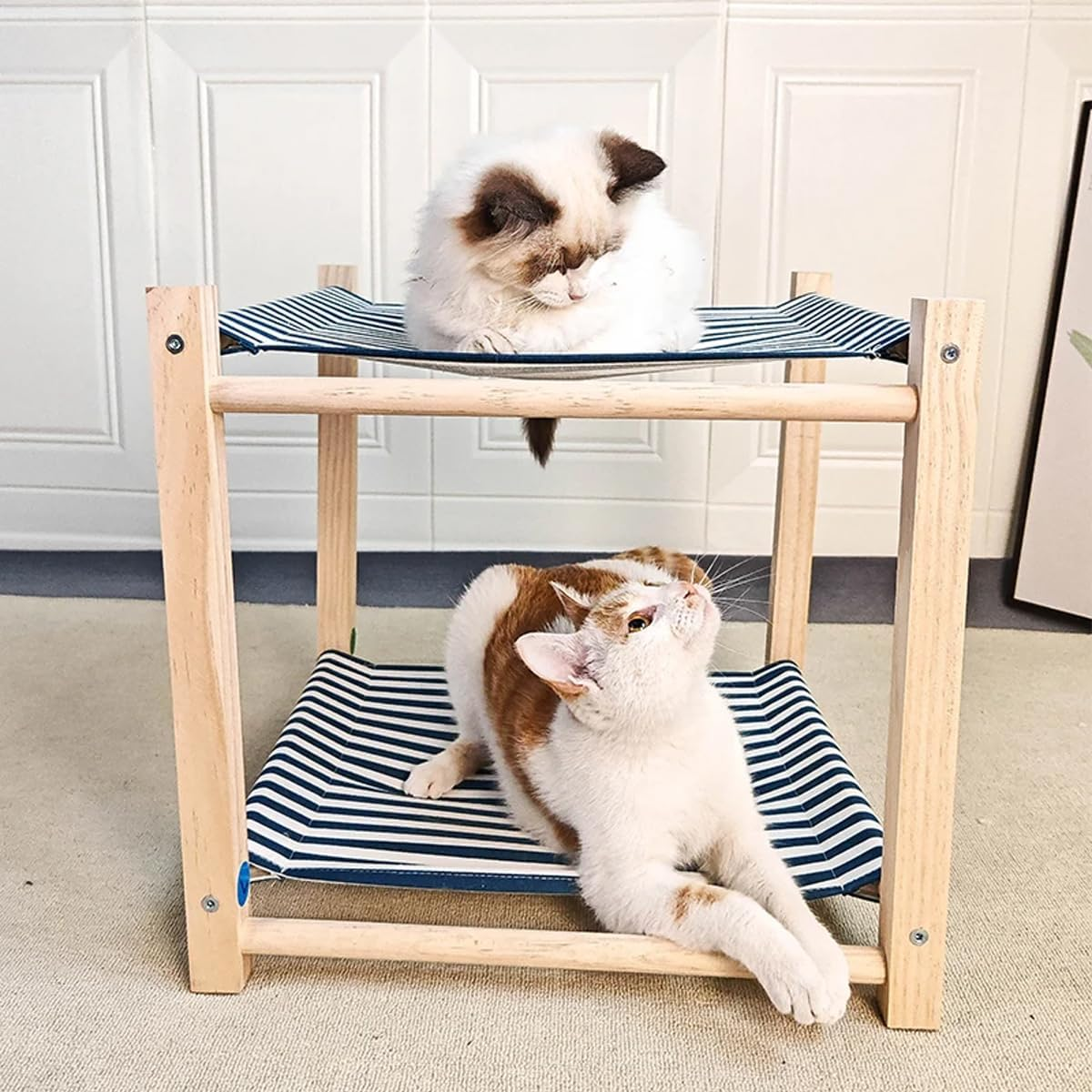 AIMALL Solid Wood Dual-Layer Cat Hammock, Detachable and Washable, Breathable Cat Bed for All Seasons, Moisture-Proof, 17X17X16.5 Inches image number 3