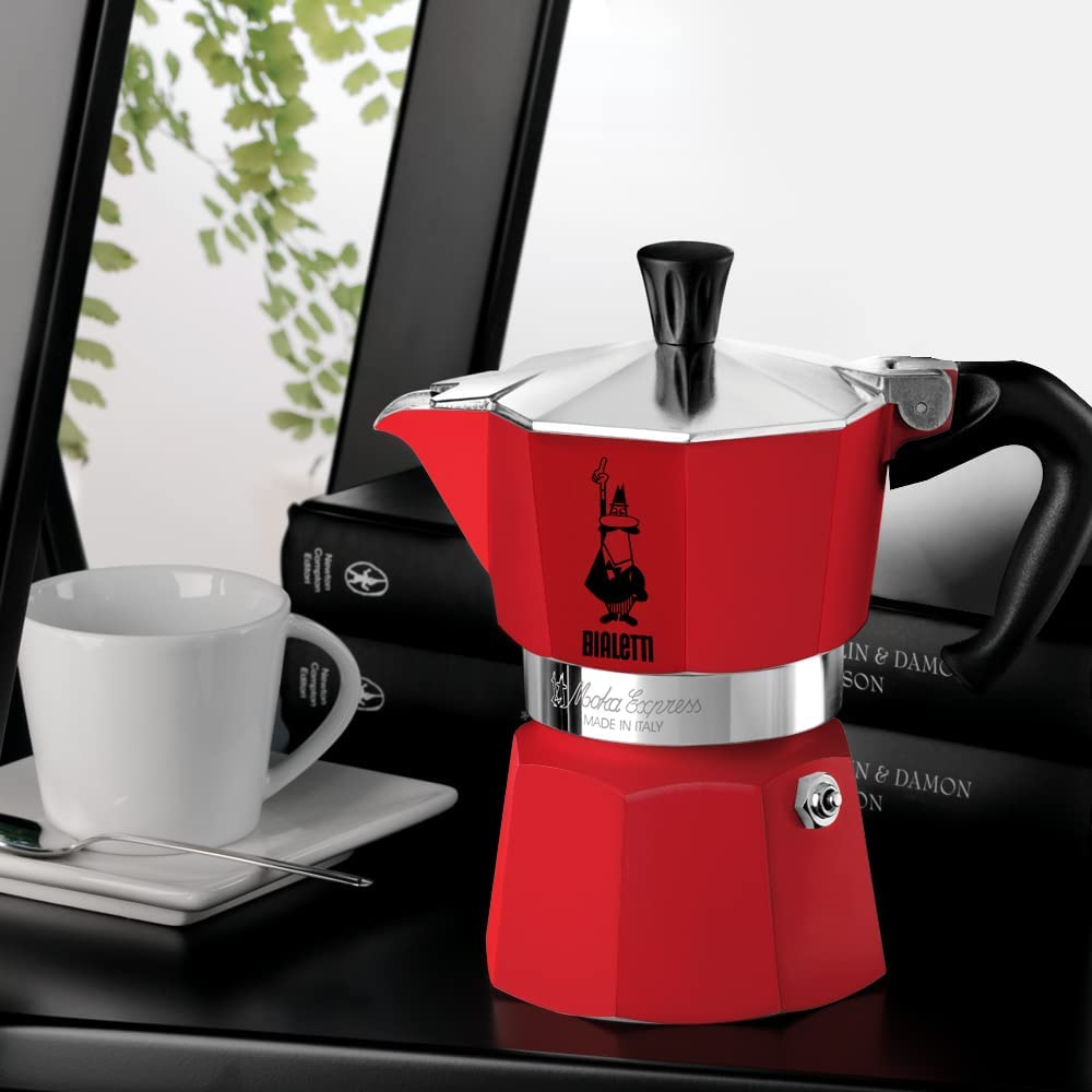 Bialetti - Moka Express: Red Iconic Stovetop Espresso Maker, Makes Real Italian Coffee, Moka Pot 3 Cups (4.3 Oz - 130 Ml), Aluminium, Red image number 2