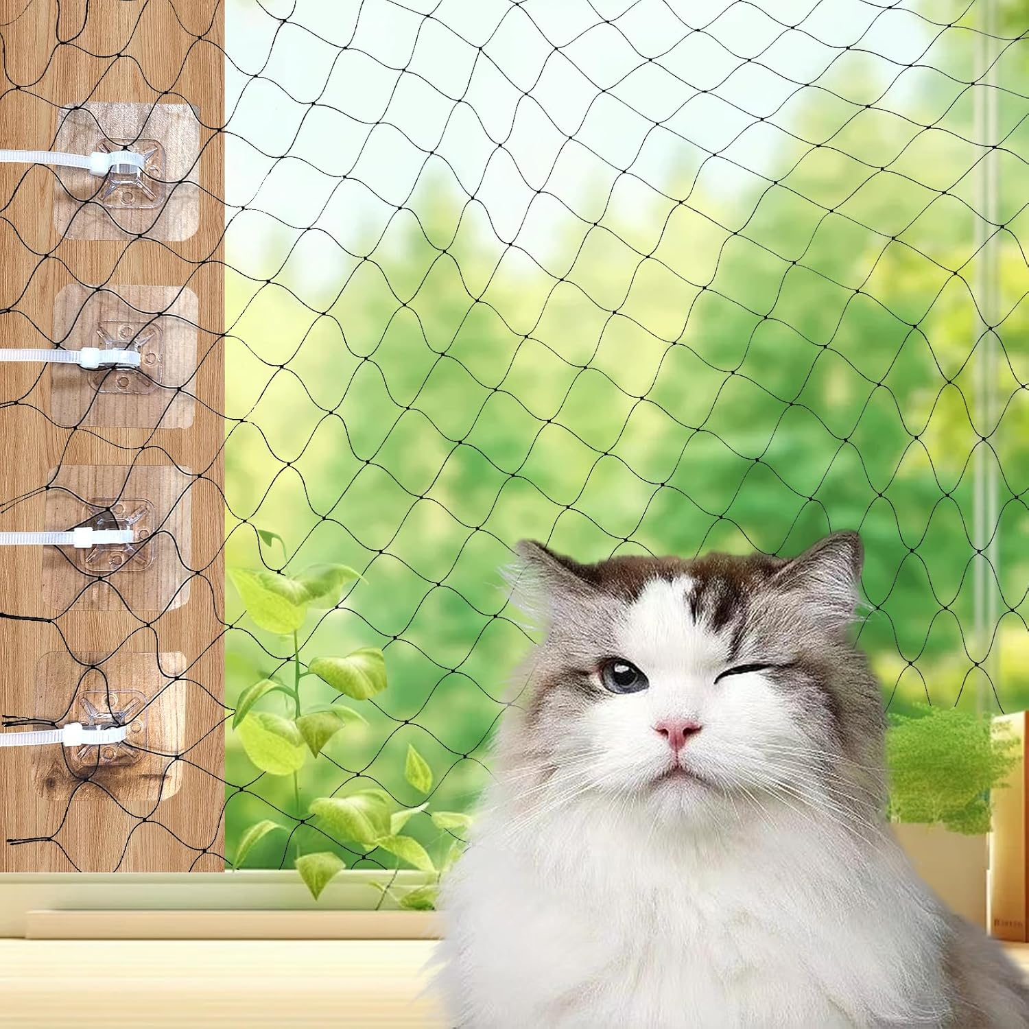 Cat Net for Balcony and Window, 4 X 3 M, Cat Protection Net, Transparent Balcony Net for Cats, Cat Net, No Drilling, Cat Net for Balcony with Poles image number 3