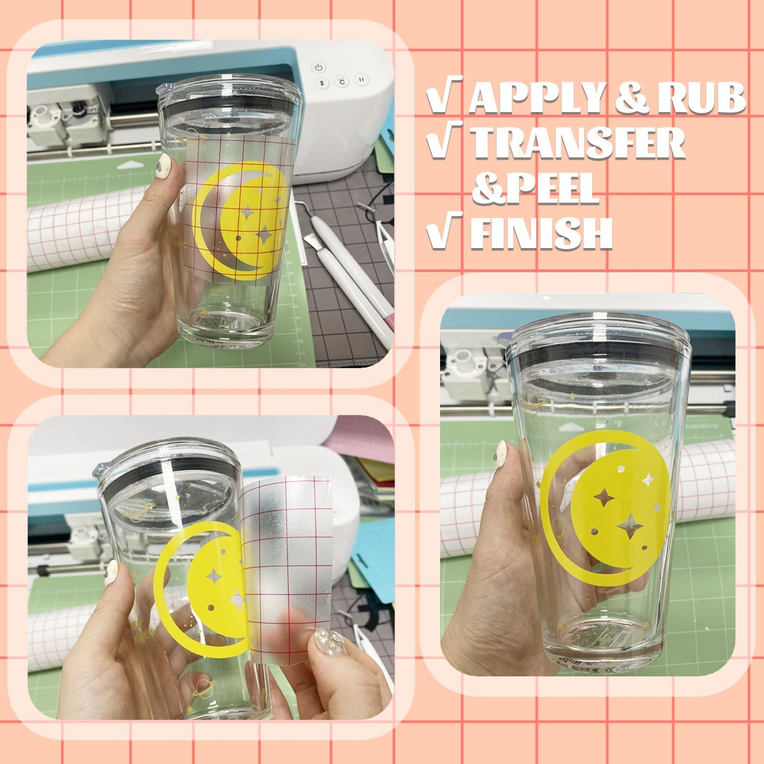 THANMAO Clear Vinyl Transfer Paper Tape Roll 12" X 50 Ft,Red Alignment Grid Clear，Transfer Paper for Cricut Silhouette Cameo Transfer Paper for Adhesive Vinyl/Decals/Signs/Windows/Stickers image number 5