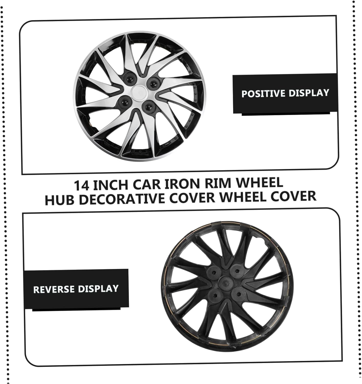 ULTECHNOVO 14 Inch Car Wheel Case Hubcap - Car Wheel Trims Case Hub Cover Hubcaps Manhole for Protection Hub Caps (Silver Black) - As Shown image number 5