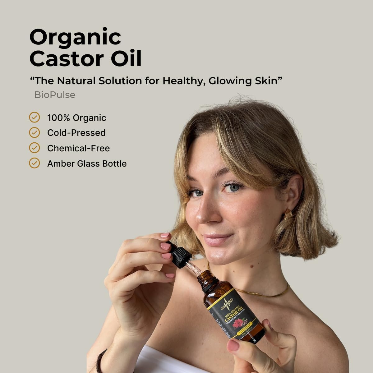 Biopulse Organic Castor Oil, 100% Pure Cold-Pressed, Hexane-Free - Stimulate Hair Growth & Hydrate Skin, Nourish Eyelashes, Brows & Nails with Natural Moisturising Oil (50Ml Glass Bottle) image number 5