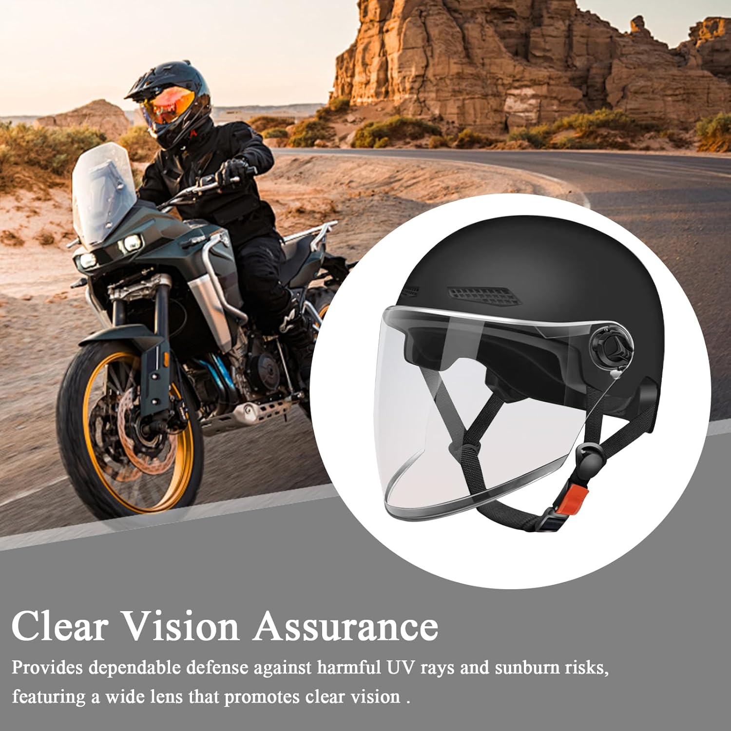 Half Helmet Motor Bike Helmet Men | Open Face Motorcycle Helmets, Sun Protection Retro Quick Release Hat for Women Youth Riding Motor Scooter ATV Electric Bike Motocross Racing - 01 image number 6