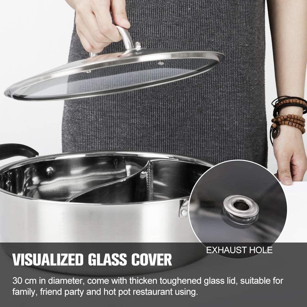 Hot Pot with Divider Stainless Steel Shabu Shabu Pot for Induction Cooktop Gas Stove 11'' Suitable for 2-3 Person (11 Inch) image number 2