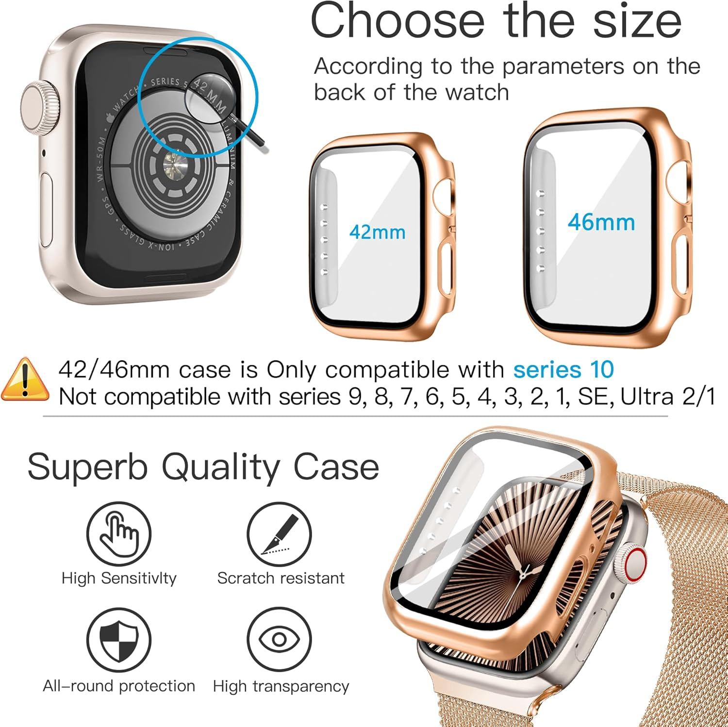 Ocaer Compatible with Apple Watch Bands with Case 40Mm 41Mm 42Mm 44Mm 45Mm 46Mm, Metal Magnetic Band with Screen Protector for Iwatch Series 11 10 9 8 7 6 5 4 SE 3 2 1,Stainless Steel Milanese Loop image number 6