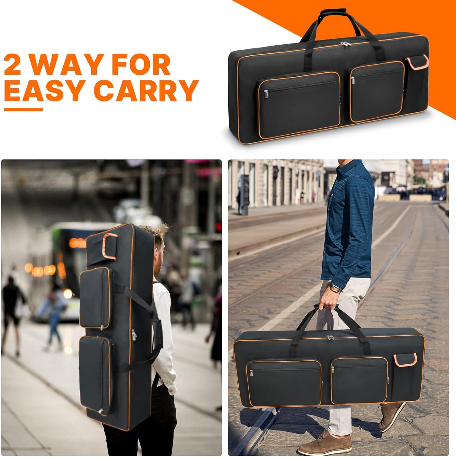 LIWSHWZ 76 Key Keyboard Case,10Mm Pearl Cotton Full Padded Electric Piano Keyboard Gig Bag with Handles,Adjustable Shoulder Straps,46.4"X17.7"X5.7"Waterproof Piano Keyboard Bag with 5 Accessory Pocket image number 6