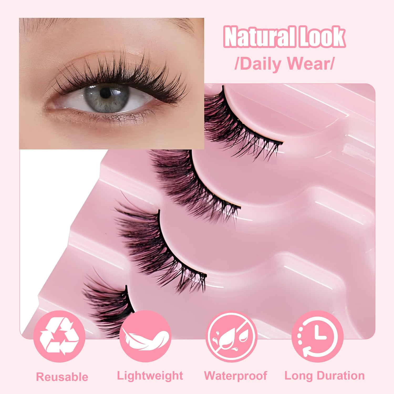 10 Pairs False Eyelashes with Tweezers - Half Lashes Natural Look, Reusable Cat Eye Lashes for Daily/Party/Diy Makeup, 10 Wear Styles, Clear Band & Wispy Demi Lashes (Beginners & Pros) image number 1