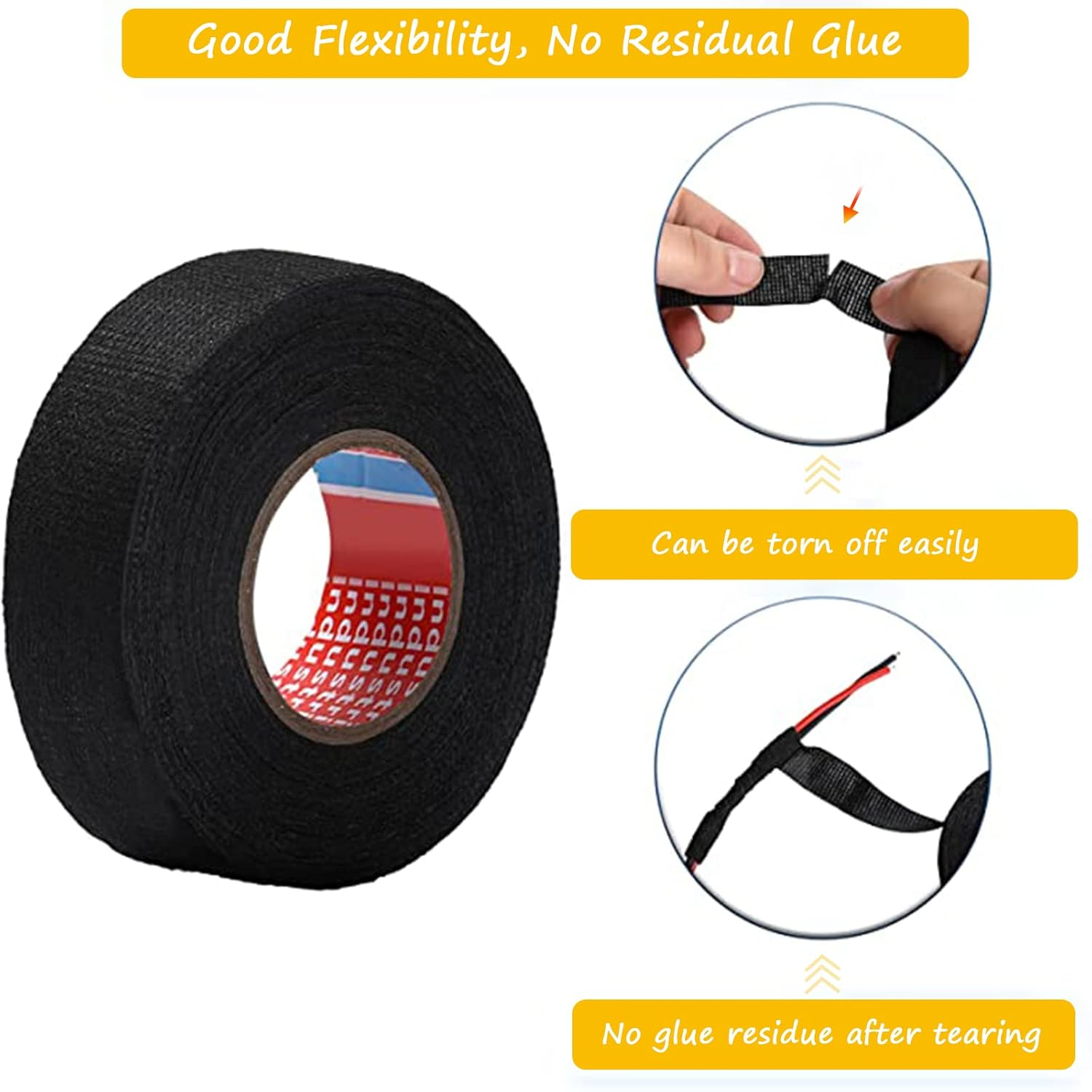 4 Pieces Fabric Tape for Car Insulation Tape Black, Wire Loom Harness Tape Self Adhesive Textile Tape for Wiring Harness, Motorcycle for Home Use (19Mm X 15M) image number 6