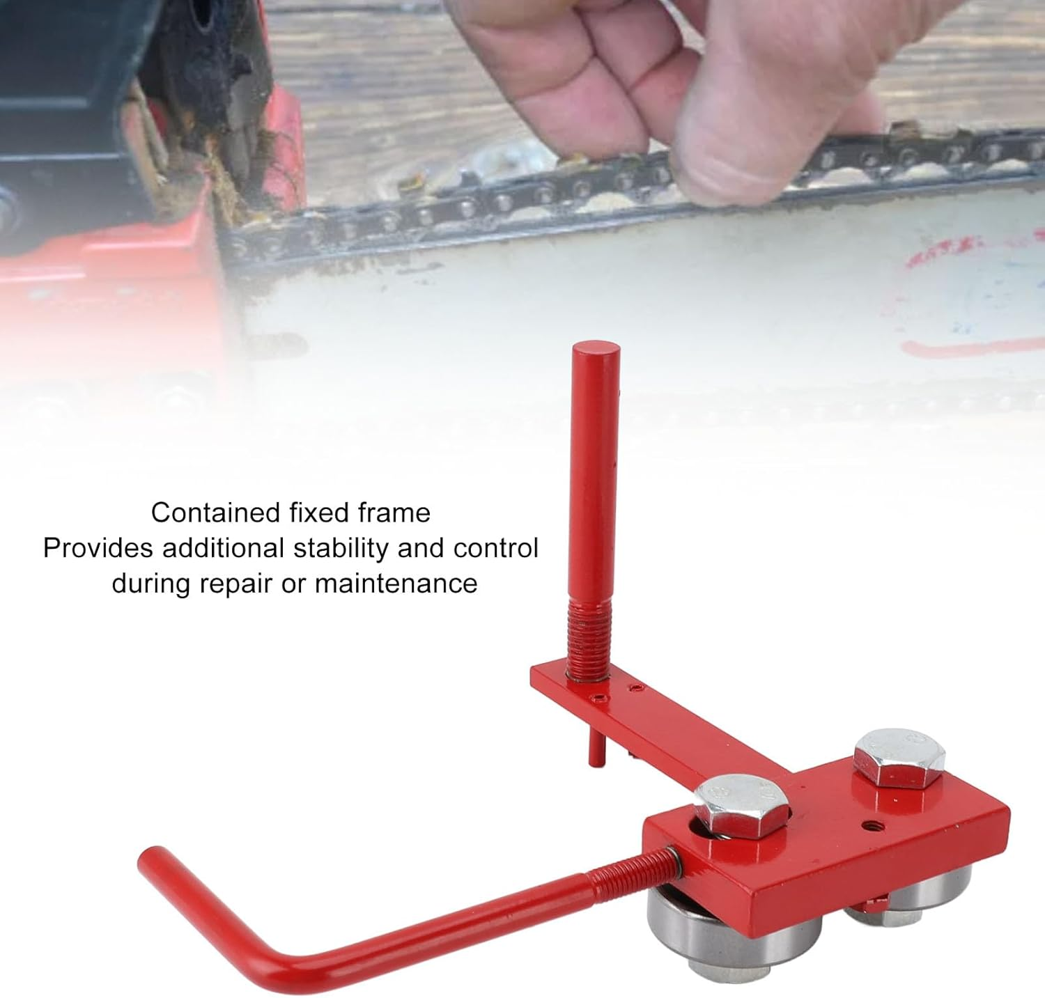 Chainsaw Bar Rail Tightening Repair Tool, Cast Iron Aluminum Chainsaw Bar Rail Closing Tool with Efficient File Design, for Chainsaw Chain Grinding, Red image number 6