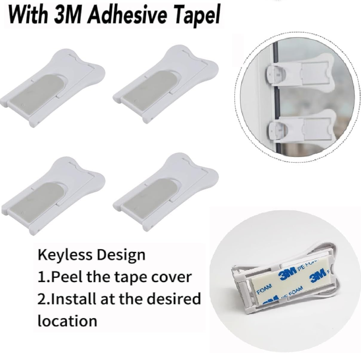 Liyquint 4PCS Sliding Door Lock for Child Safety | Child Proof Locks for Glass Doors, Windows, Closets & Cabinets | Home Security Safety Locks for Sliding Doors & Windows (White) image number 2