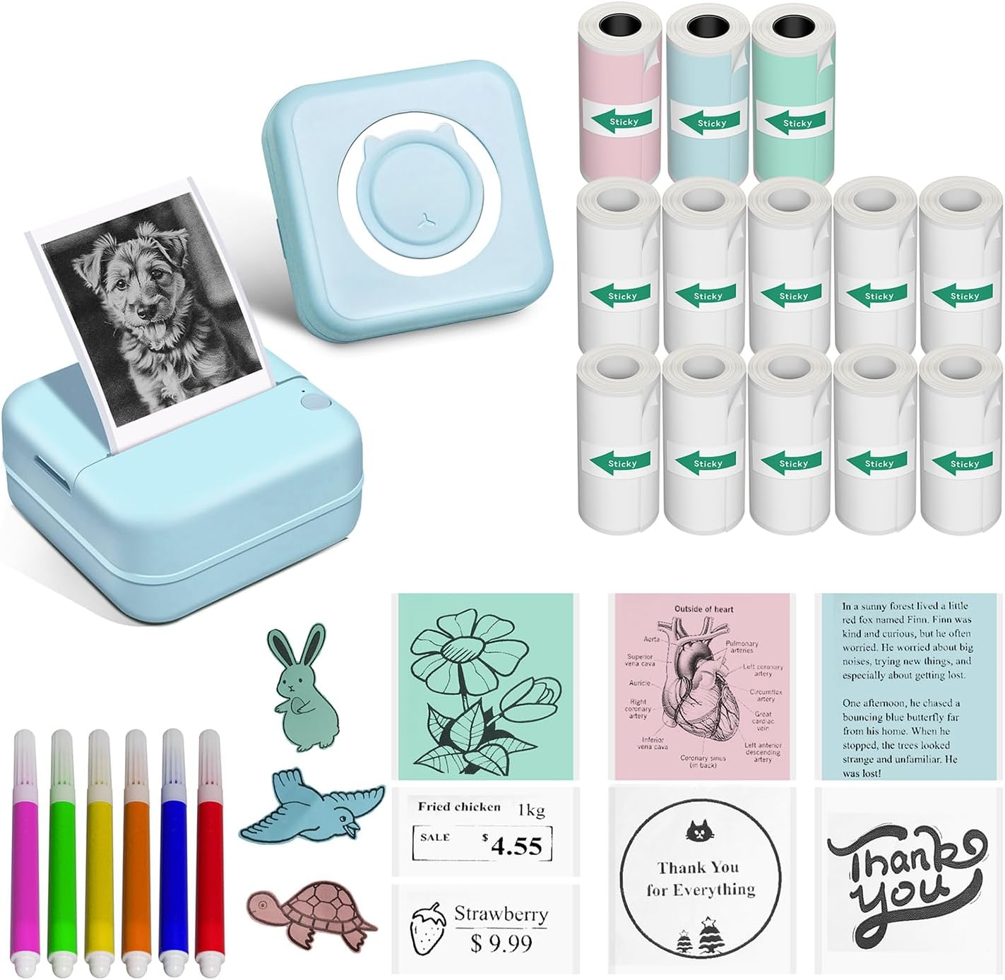 Label Maker - Mini Portable Sticker Printer with 14 Rolls Self-Adhesive Thermal Papers, Labeller Machine for Home Office Study Business Texts Journal, Blue