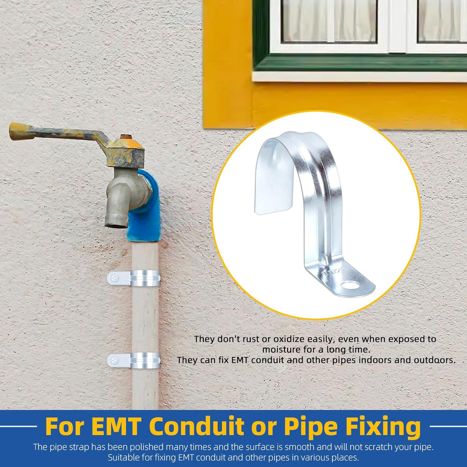 Glarks 20Pcs 1-1/2&rsquo;&rsquo; One Hole Pipe Straps Kit, Zinc Plated Steel EMT Pipe Straps with 1 Hole, EMT Conduit Clamp Single Hole Pipe Clamp for EMT Conduit Pipe Fixing image number 3