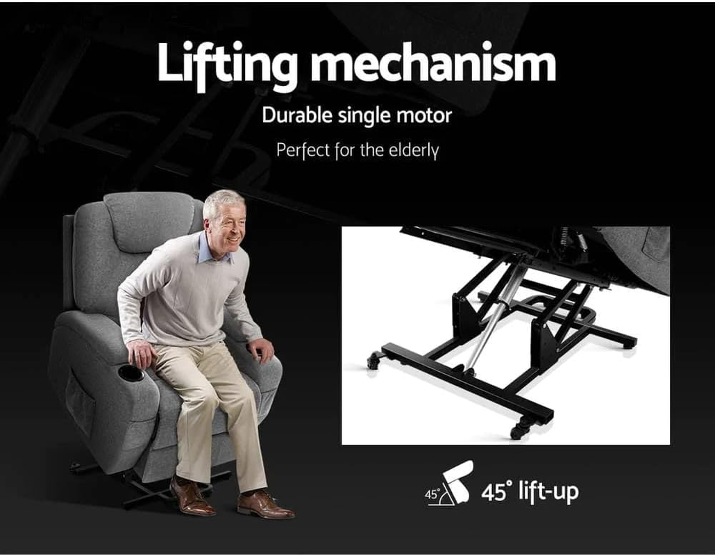 Artiss Massage Chair Grey Fabric Recliner Lounge Sofa Armchair, Home Furniture Health Personal Care, Lift Heated Electric Adjustable Backrest Footrest Rocking Nursing Feeding image number 6