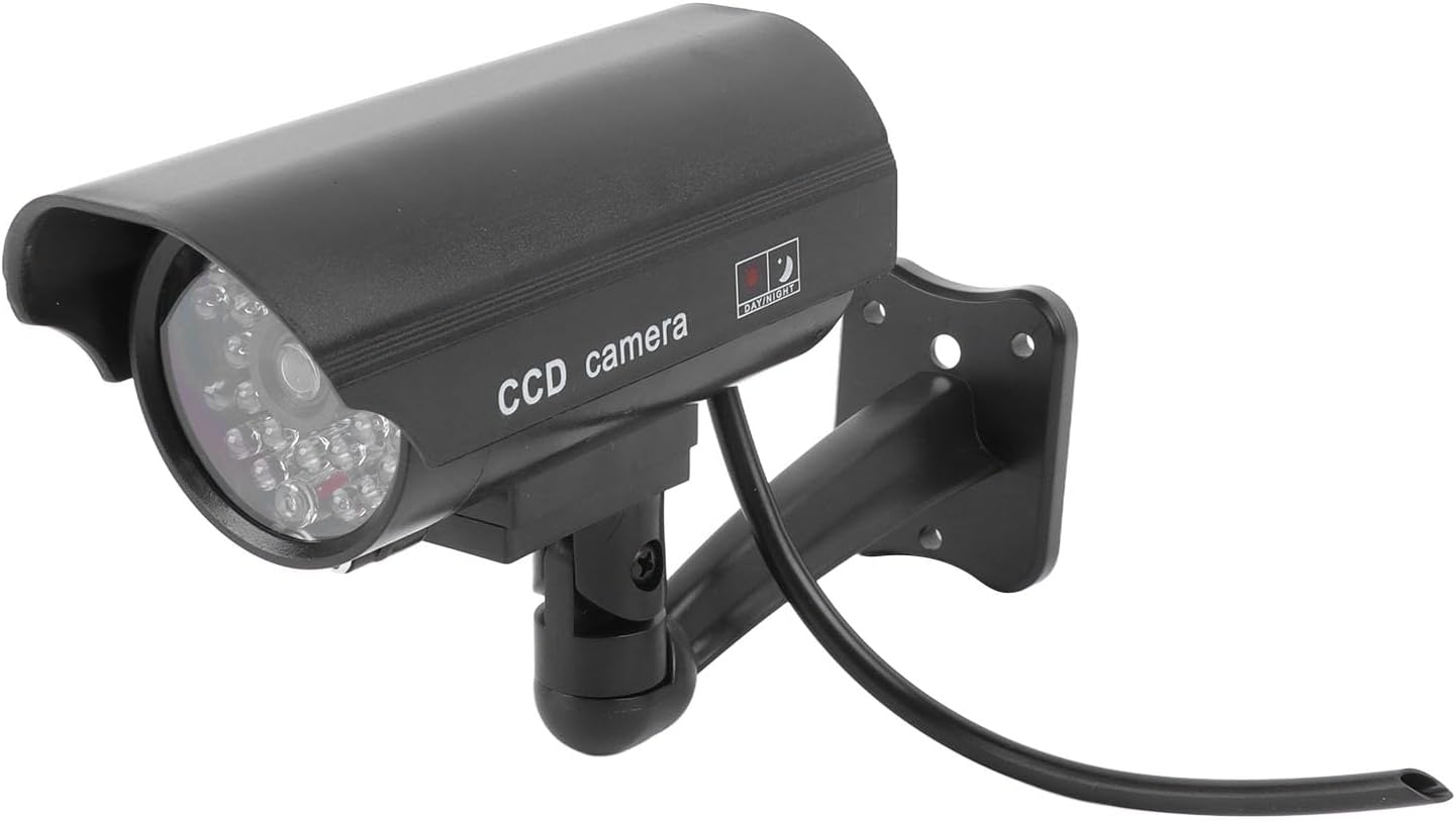 Dummy Fake Security Camera, Simulated Surveillance Security CCTV Dome Camera with Red Flashing Lights and Warning Sticker, Fake CCTV Surveillance System for Indoor Outdoor