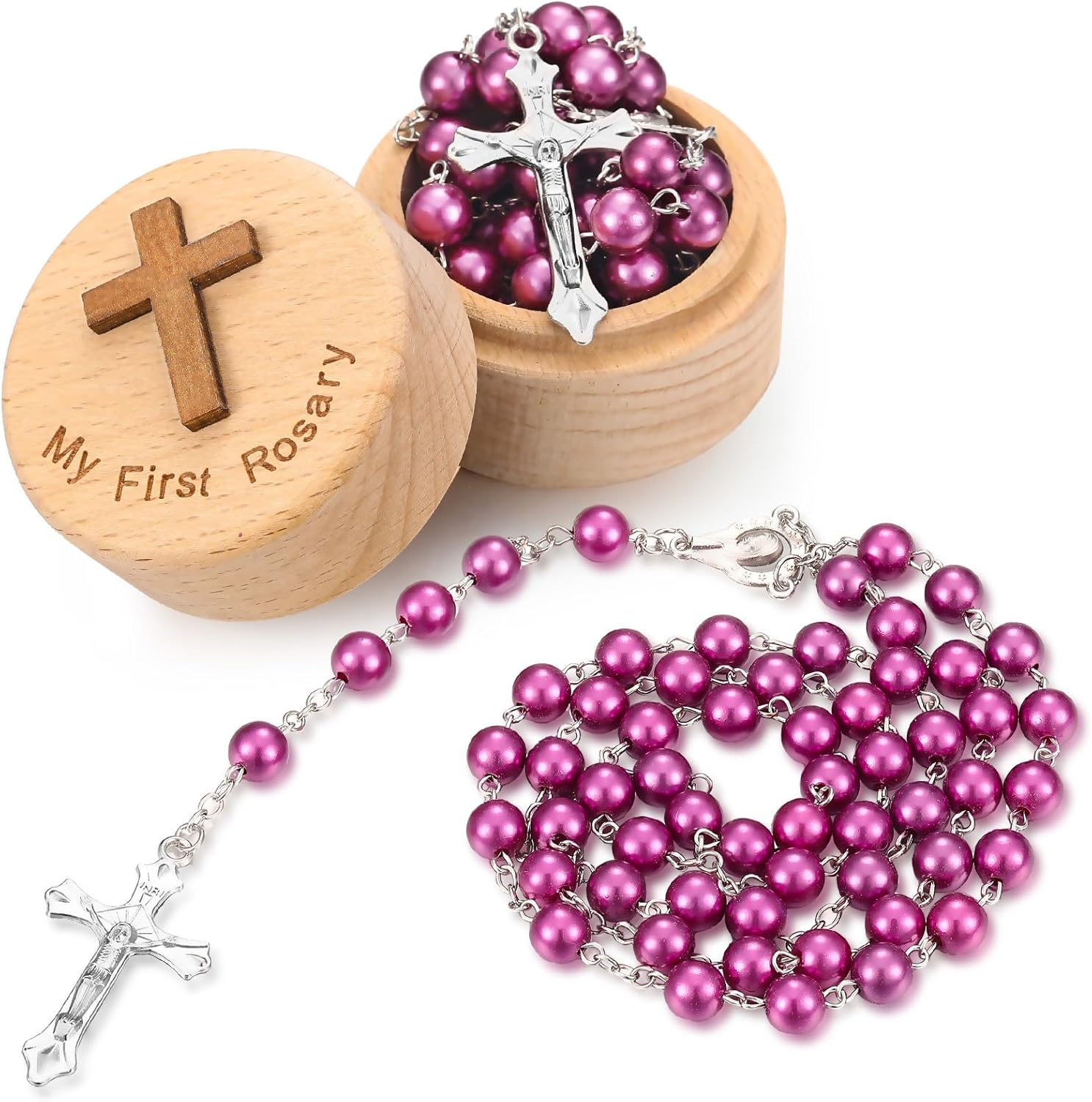 Loetere Baptism Gifts for Girls Boys Rosary Catholic My First Rosary and Keepsake Box for Baby Shower Holy First Communion Christian Beads Gifting Set, Bead of the Necklace: about 0.31 Inch In