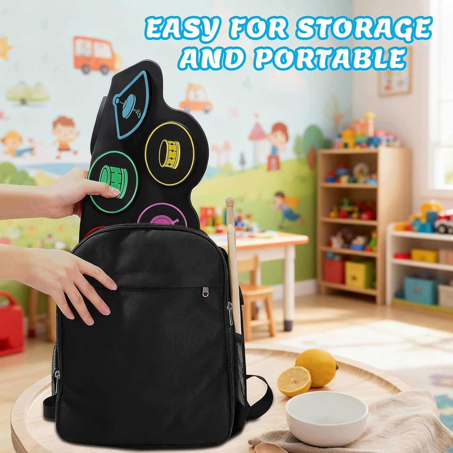 Electronic Drum Set,9 Practice Drum Pads,Roll-Up Drum Kit Machine Built-In Speaker with Drum Pedals and Stick,Great Christmas for Kids image number 2