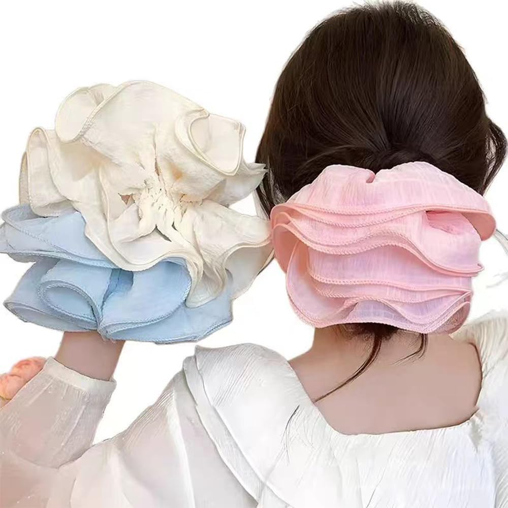 Chiffon Scrunchies Hair Scrunchies with Large Flower Women'S Elastic Bands Soft Elastic Ponytail Holder for Women Girls Hair Accessories (Style I, Pack of 6) image number 5