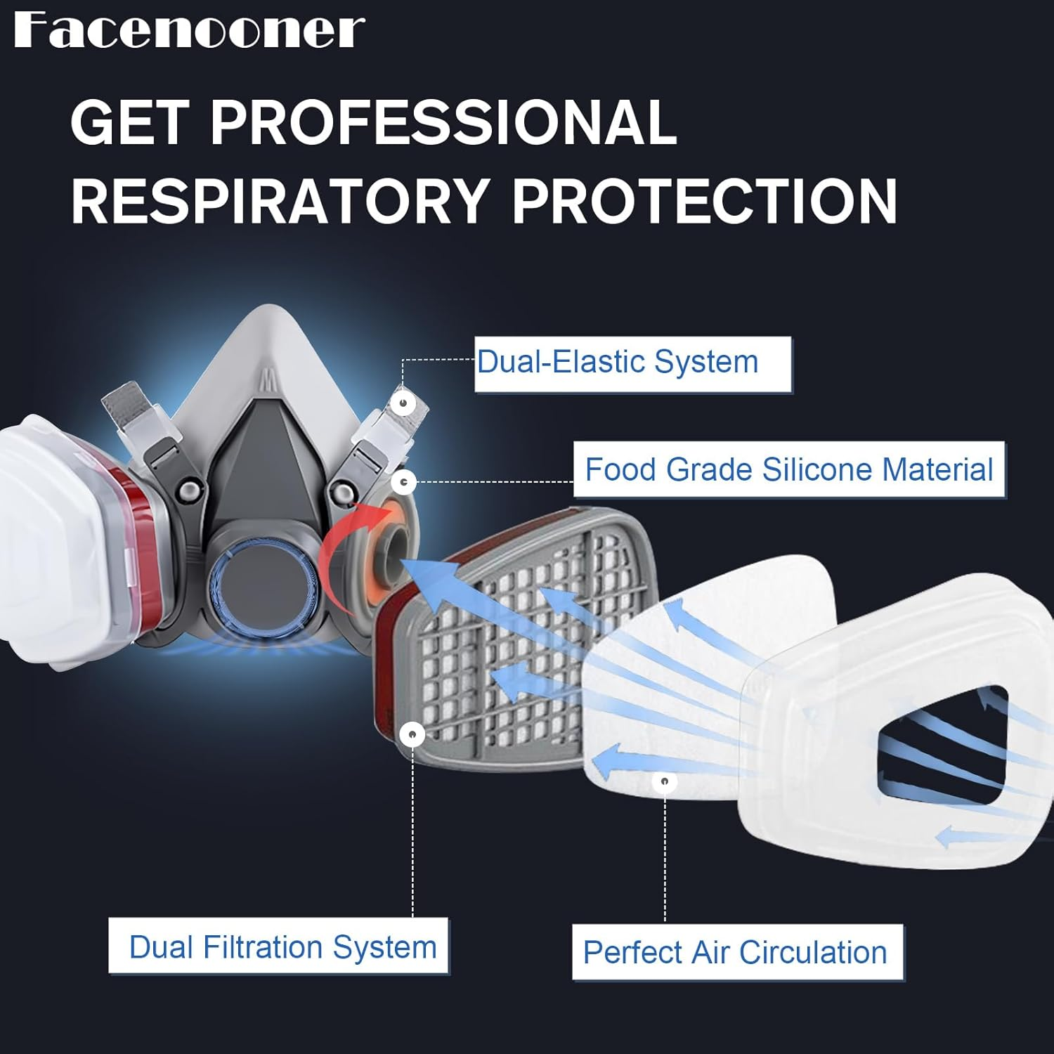 Respirator Mask,Safety Dust Face Cover,Dust Face Cover Paint Face Cover,Gas Mask with Filter,For Paint,Dust and Formaldehyde,Soft Silicone Face Seal, Light Weight,Good View