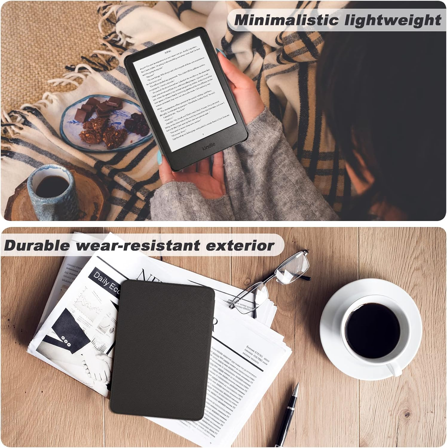 Dmluna Case for All-New Kindle 6" (11Th Generation, 2024/2022 Release, Model C2V2L3), Ultra Thin and Lightweight Protective Premium PU Leather Cover with Auto Sleep Wake Function, Black - A - Agave Green image number 2