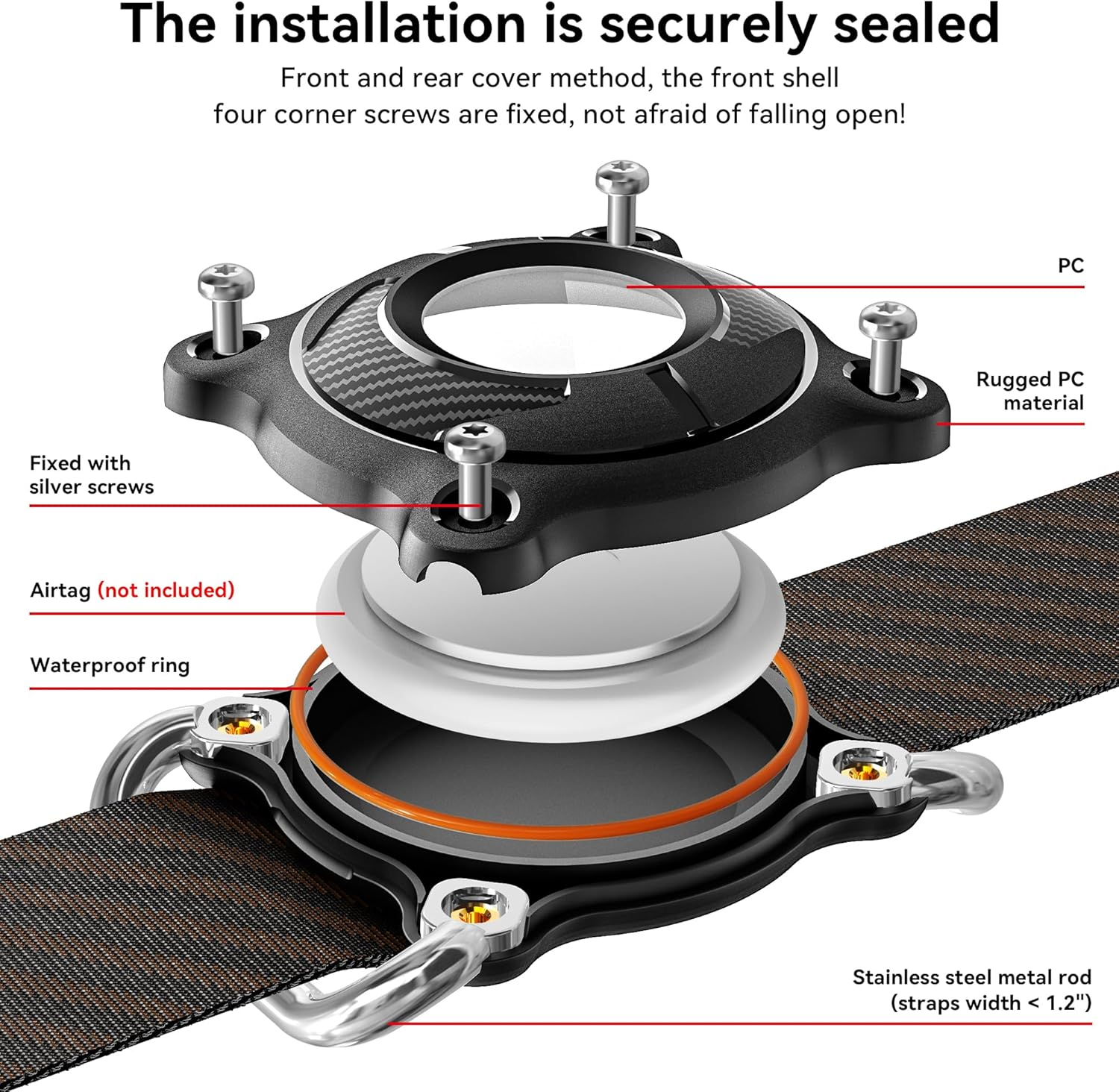 For Apple Airtag Dog Collar Holder,Ipx8 Waterproof Airtag Holder for Dog&Cat Collar,Removable Metal Loop,Hard Tpu,Ultra-Durable, Fits 1" Width Collar Air Tag Case image number 3