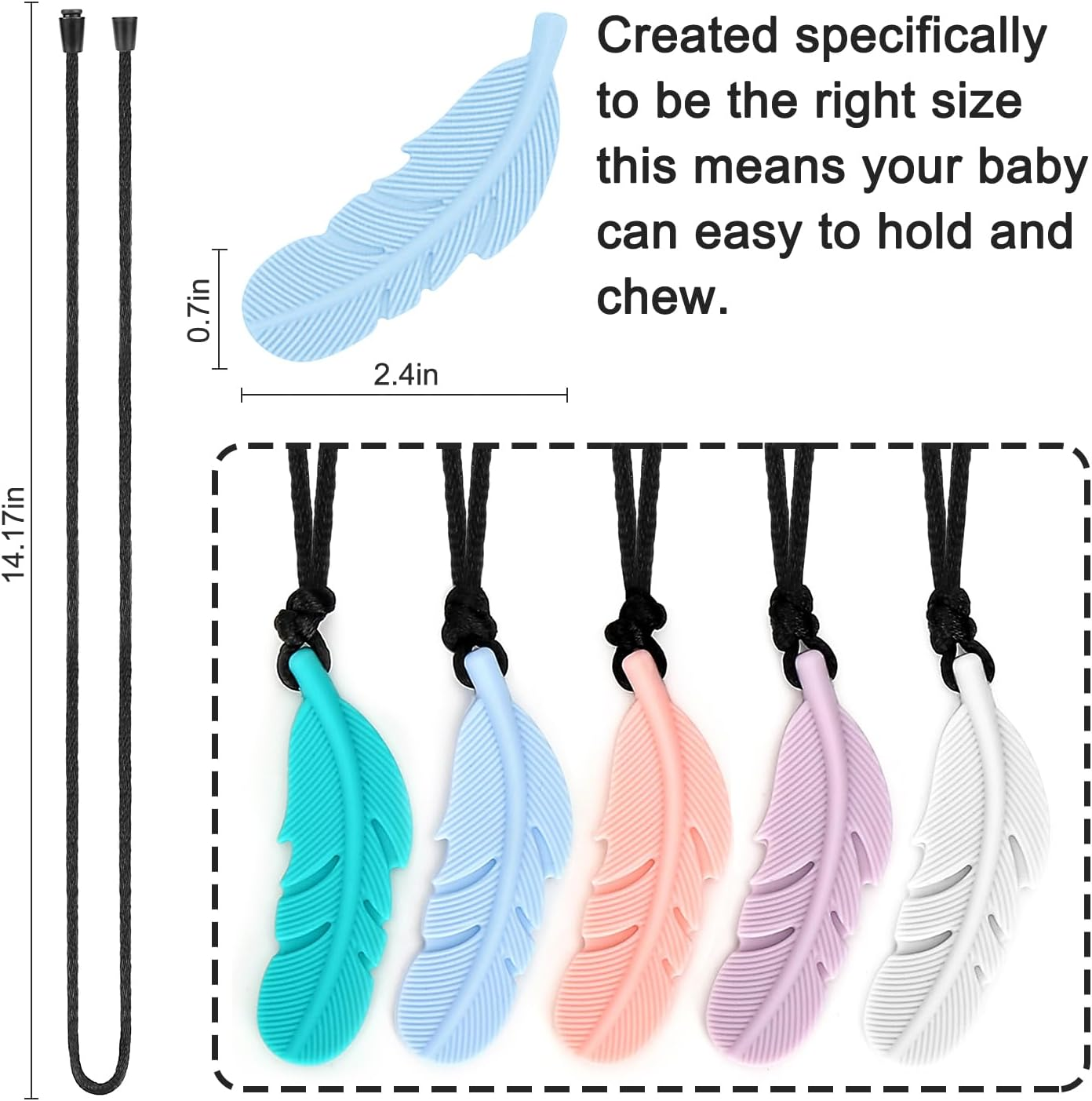 Sensory Chew Necklace for Kids & Adults | 5-Pack Silicone Feather Necklaces for Autism, ADHD, Anxiety, and Sensory Needs image number 6