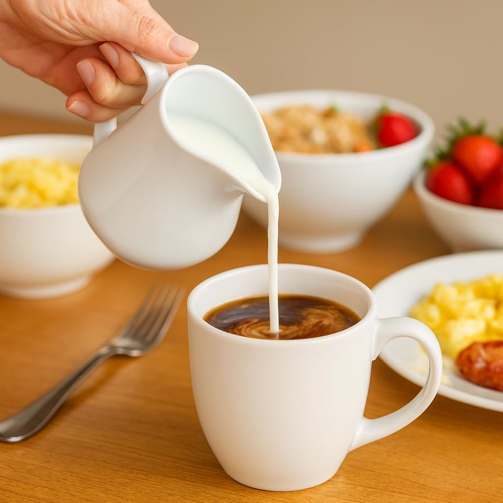 HIC Kitchen Creamer Pitcher with Handle, Fine Porcelain, 4-Ounce Capacity, for Coffee, Tea, Dressings, Sauces, Set of 2 image number 3