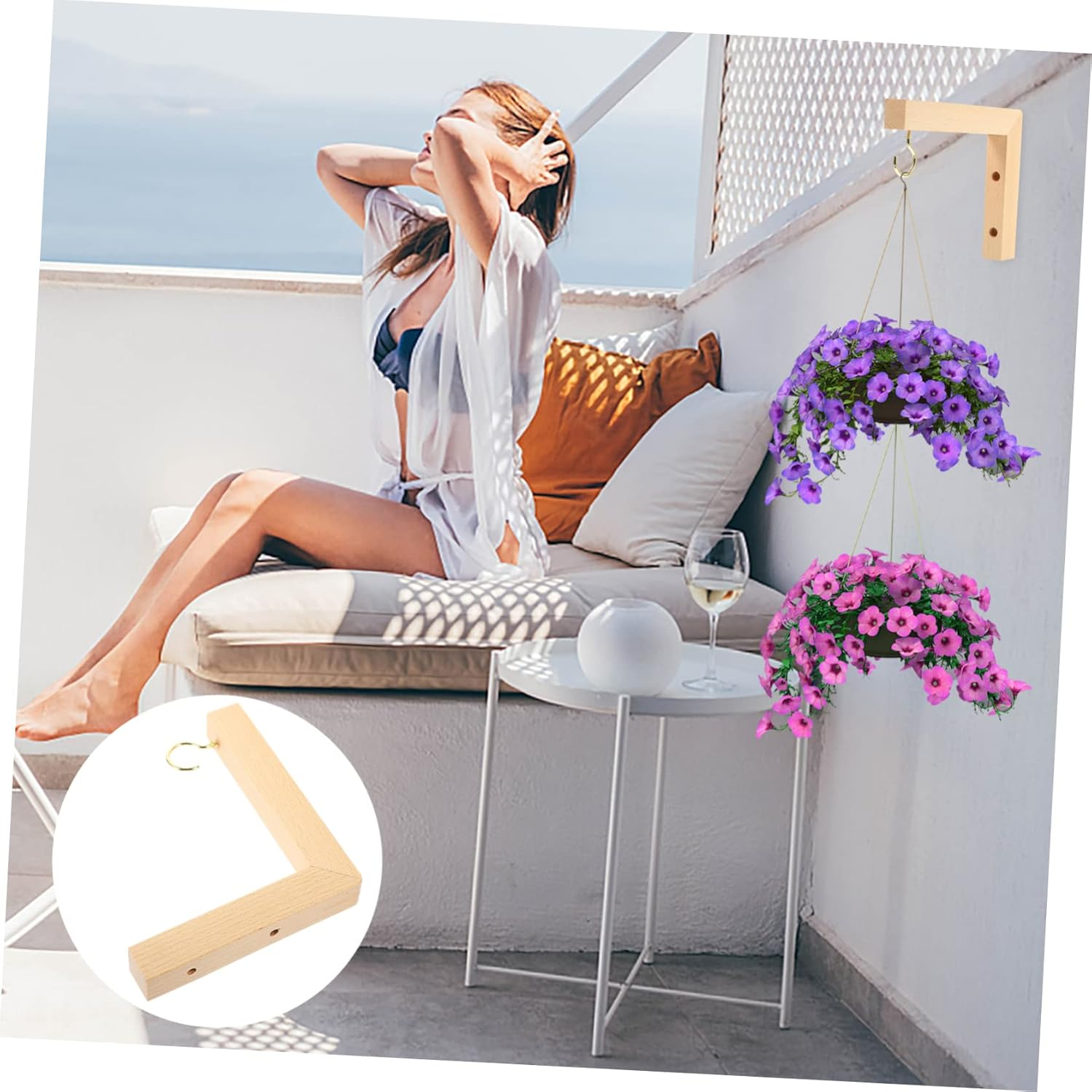 ABOOFAN Beech Wood Hook Wall Mounted Hanging Plant Bracket for Flower Pot Outdoor Patio Decor Gardening Planter Hook Supply image number 4