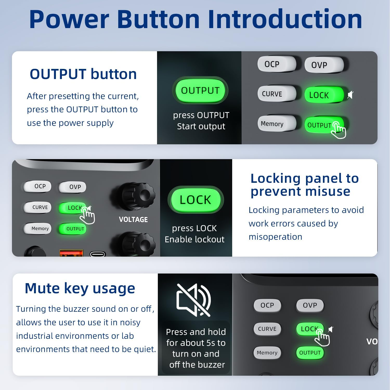 DC Power Supply Variable 30V 10A,5 Digit TFT Display Milliamp Current Display Curve Hyperbolic Encoder Bench Power Supply with OCP/OVP Storage Function Power Supplies Suitable(Ac 220V) image number 5