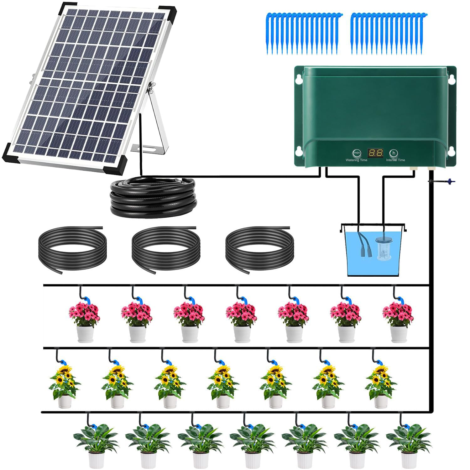 Solar Auto Irrigation System,Solar Powered Drip Irrigation Kit 30M 10W Indoor Outdoor Automatic Self Watering System for 30 Potted Plants in Green House, Garden, Balcony (Type2) image number 4