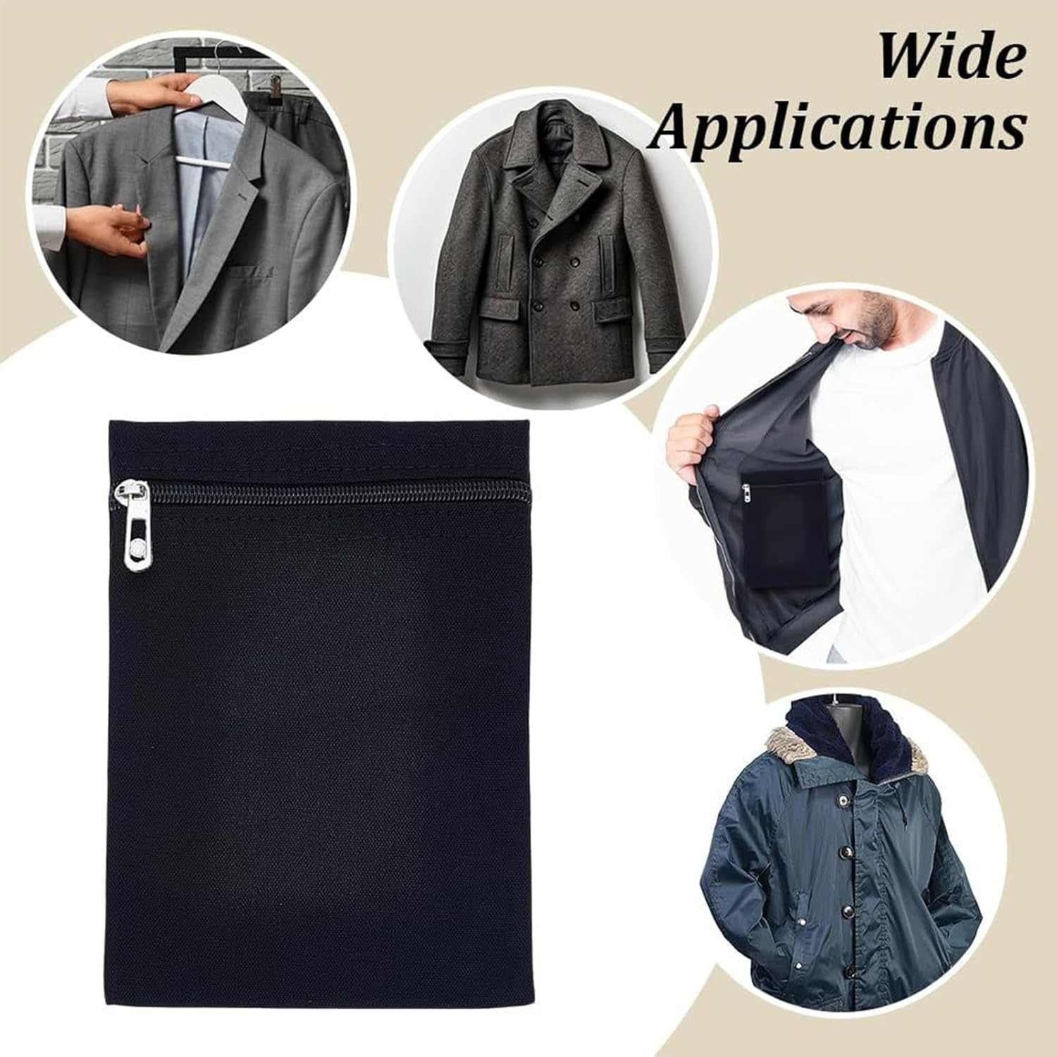 Coat inside Pockets | Anti-Theft Security Zipper Pouch,Clothing Inner Pockets | for Passport Protection Jacket Clothes Sweatshirt Shirt Robe Hoodie Sweater image number 1