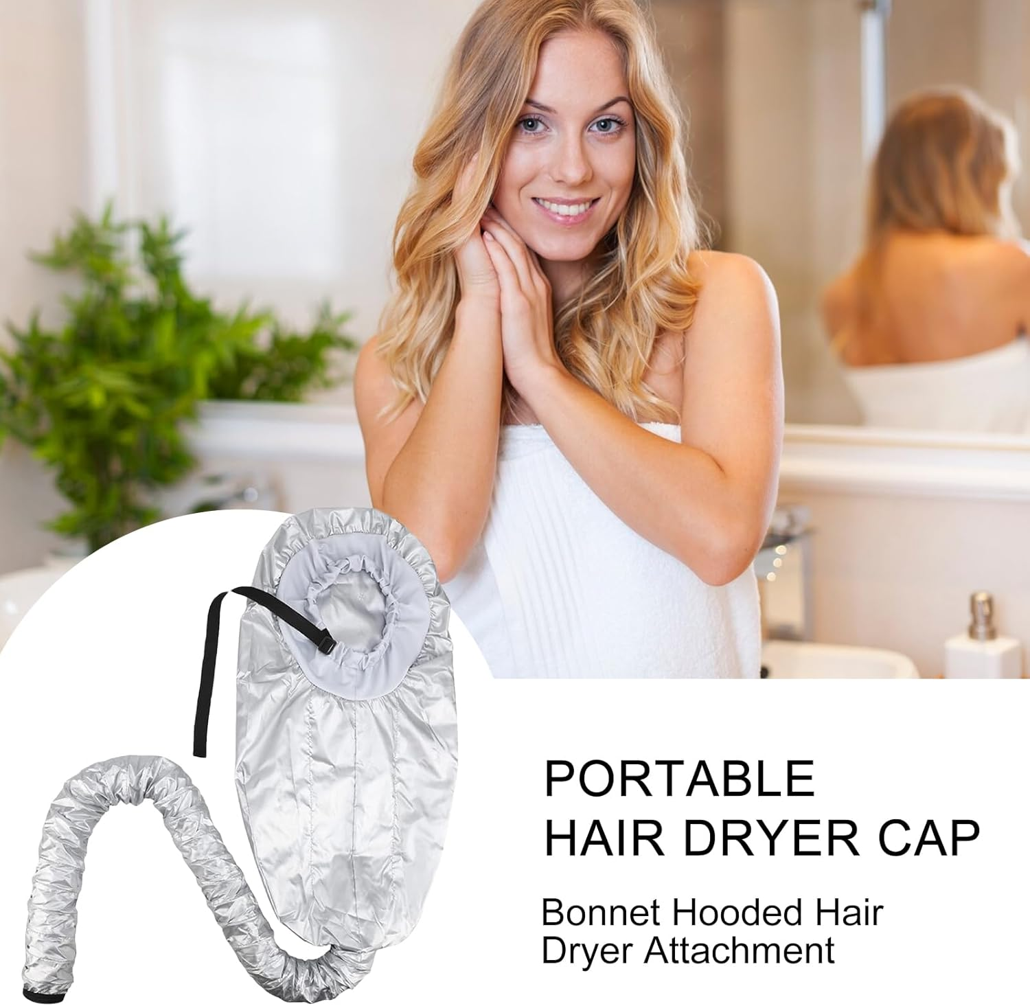 Net Plopping Cap for Drying Curly Hair, 2 in 1 Bonnet Hooded Hair Dryer Attachment, Hair Cap with Drawstring, Adjustable Bonnet for Curly Hair, Reusable Net Plopping Bonnet Set for Women - Set: Pink image number 6