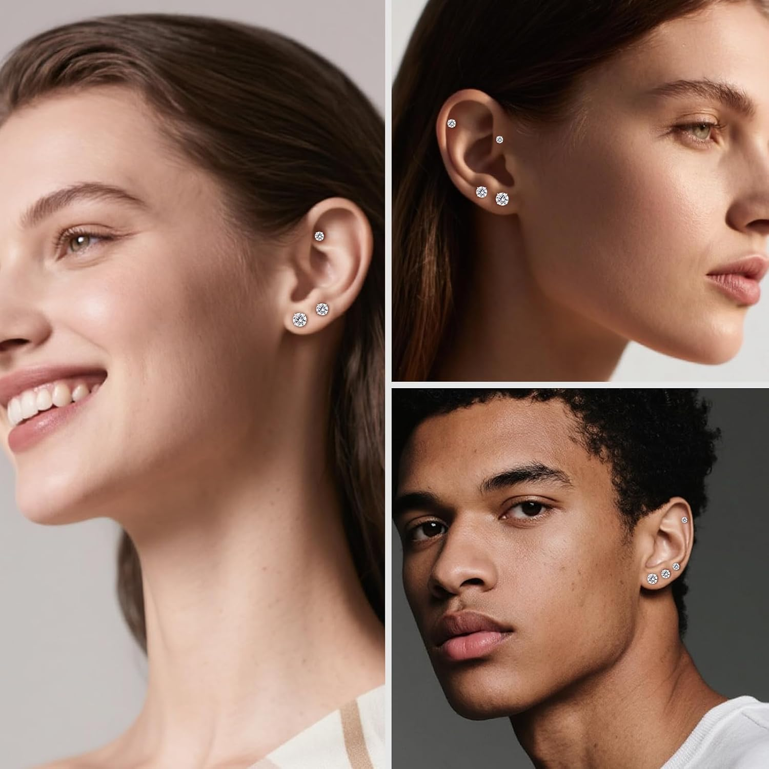 Limerencia F136 Hypoallergenic Titanium Earrings 20G CZ Studs Set, Flat Back Earrings Cartilage Helix G23 Piercing Post of 4 Pairs 3-6Mm Screw Back Earrings for Women Girls - Rainbow Quartz Cz image number 7