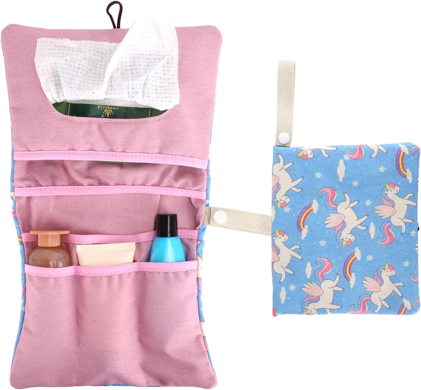 Nappy Bag Organiser and Cosmetic Bag 2-In-1, Nappy Bag for Travel, Small Changing Bag Organiser with Hanging Eyelet, Wet Wipes Bag, Changing Organiser on the Go