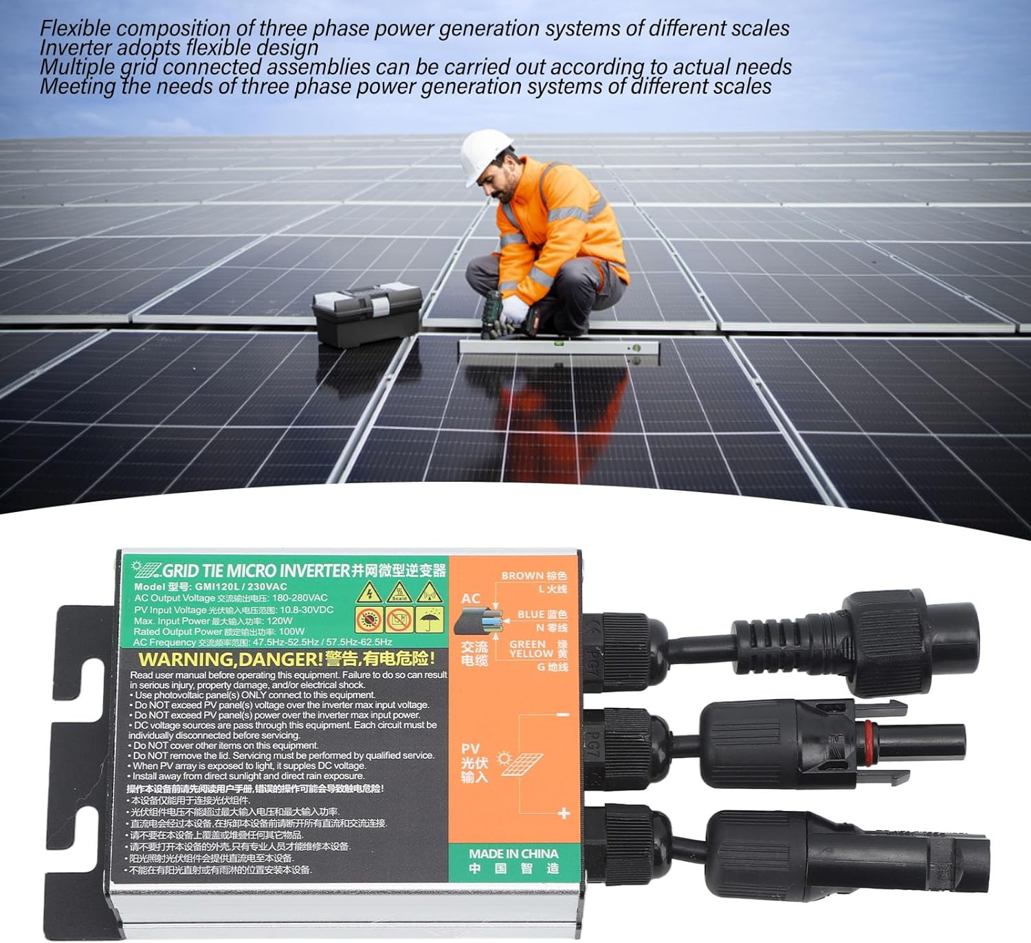 Grid Tie Micro Inverter, 300W Solar Micro Inverter, 3 Phase Photovoltaic Micro Grid Tie Inverter, AC220V MPPT Pure Sine Inverter with Temperature Islanding image number 1