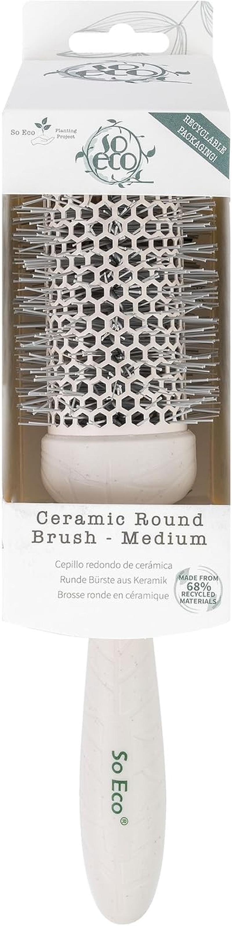 So Eco Medium 43Mm Thermo Ceramic round Brush - Hair Styling, Volumising & Curling Brush for Medium Length Hair. Sustainable Bioplastic Handle & Pins Made from Recycled Plastics