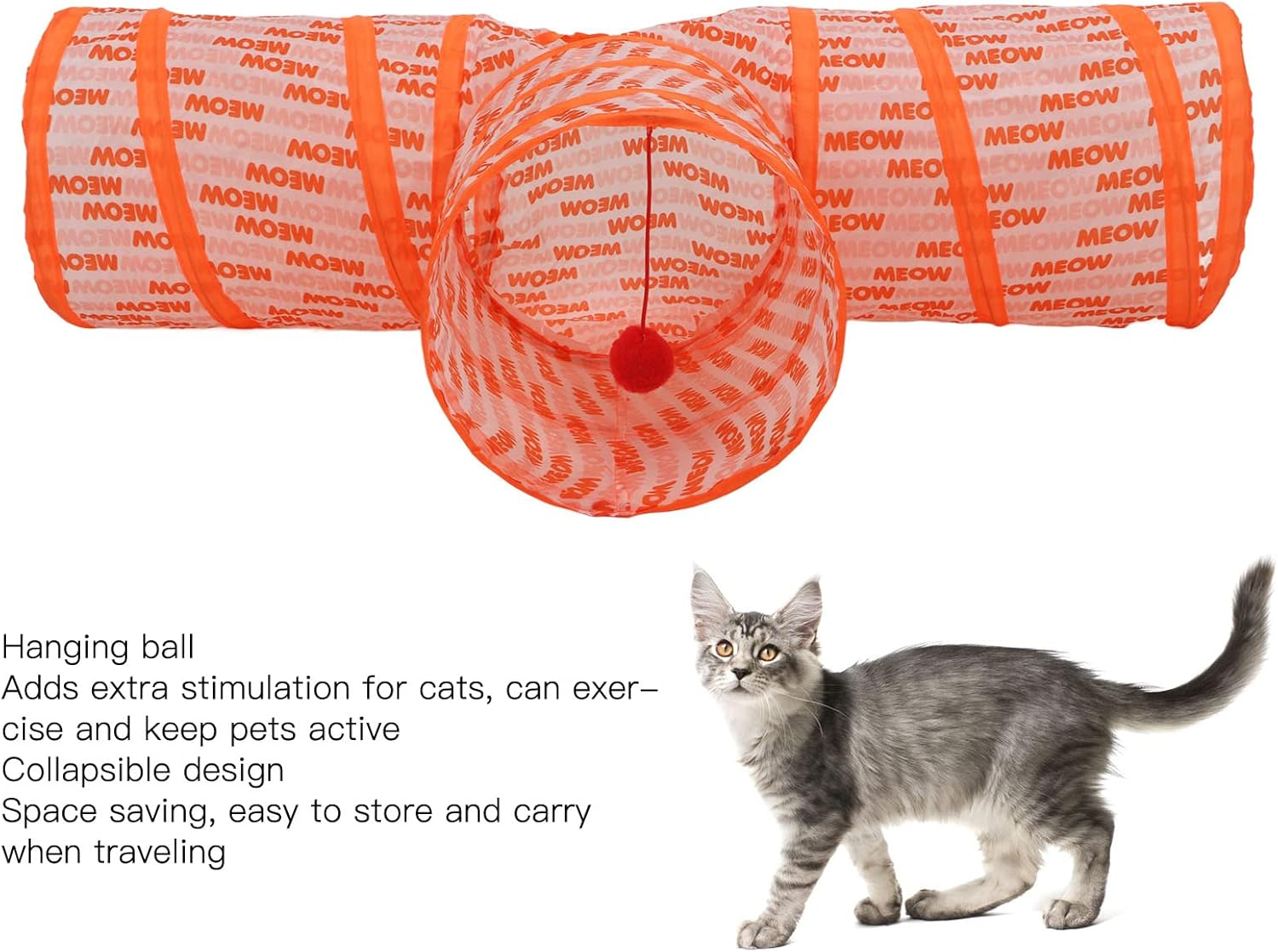 3 Way Cat Tunnels, Thickened Tear Resistant Collapsible Cat Tunnel Tube, Kitty Tunnel Bored Cat Pet Toys Peek Hole Toy Ball for Cat, Puppy, Kitty, Kitten, Rabbit
