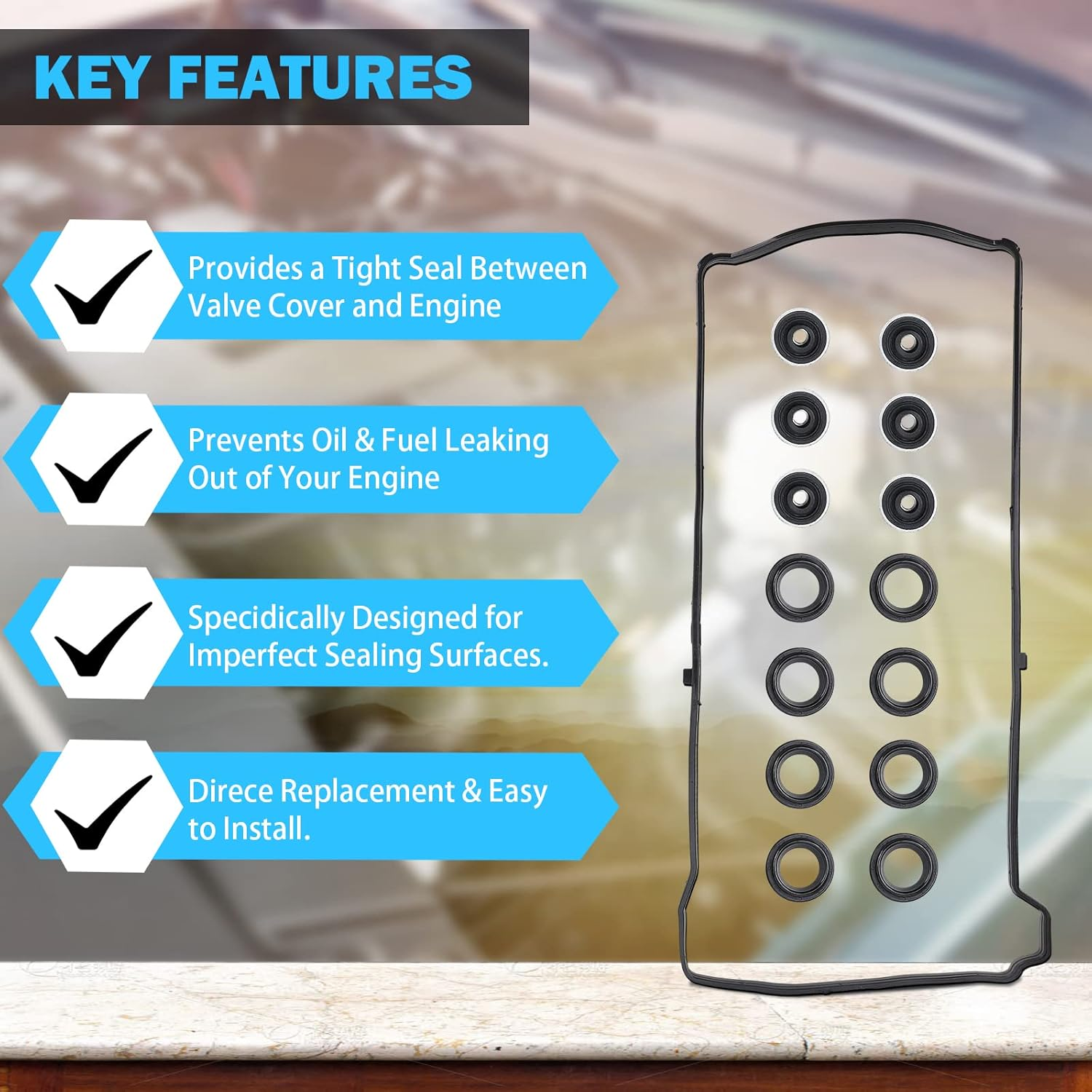 Valve Cover Gasket Set - Compatible with 2.0L 2.3L 2.4L 2002-2015 Honda Accord, Civic, CR-V, Element, Crosstour, Acura CSX, ILX, RDX, RSX, TSX - Replace VS50614R, 12341-R40-A00 image number 5